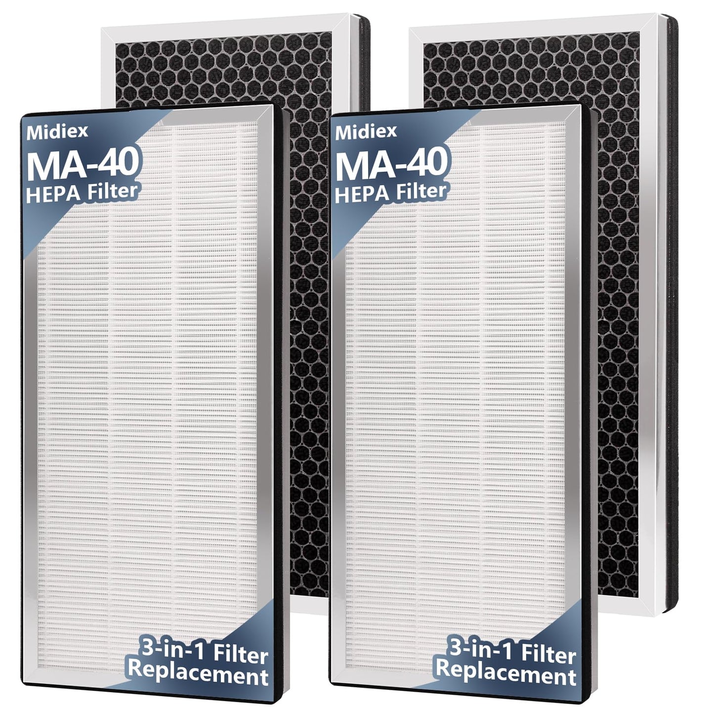 Midiex 4 pcs Air MA-40 Replacement Filter Compatible with Medify MA-40 Air Purifier, 3-in-1 High-Efficiency HEPA and Activated Carbon Pre-Filter for MA40 MA40W MA40B Air Filter Replace, 4Pack