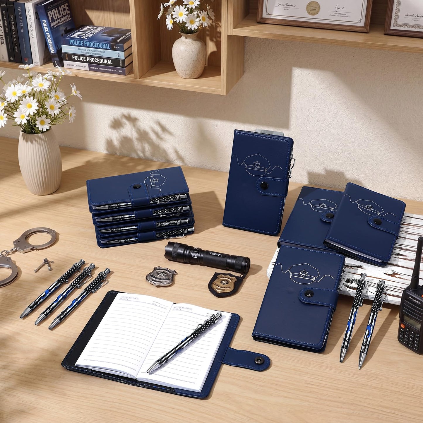 Ctosree 20 Sets Police Gifts Pocket Leather Notebooks with Handcuff Pens for Police Academy Graduation Gifts Appreciation Week Law Enforcement Officer Supplies Accessories