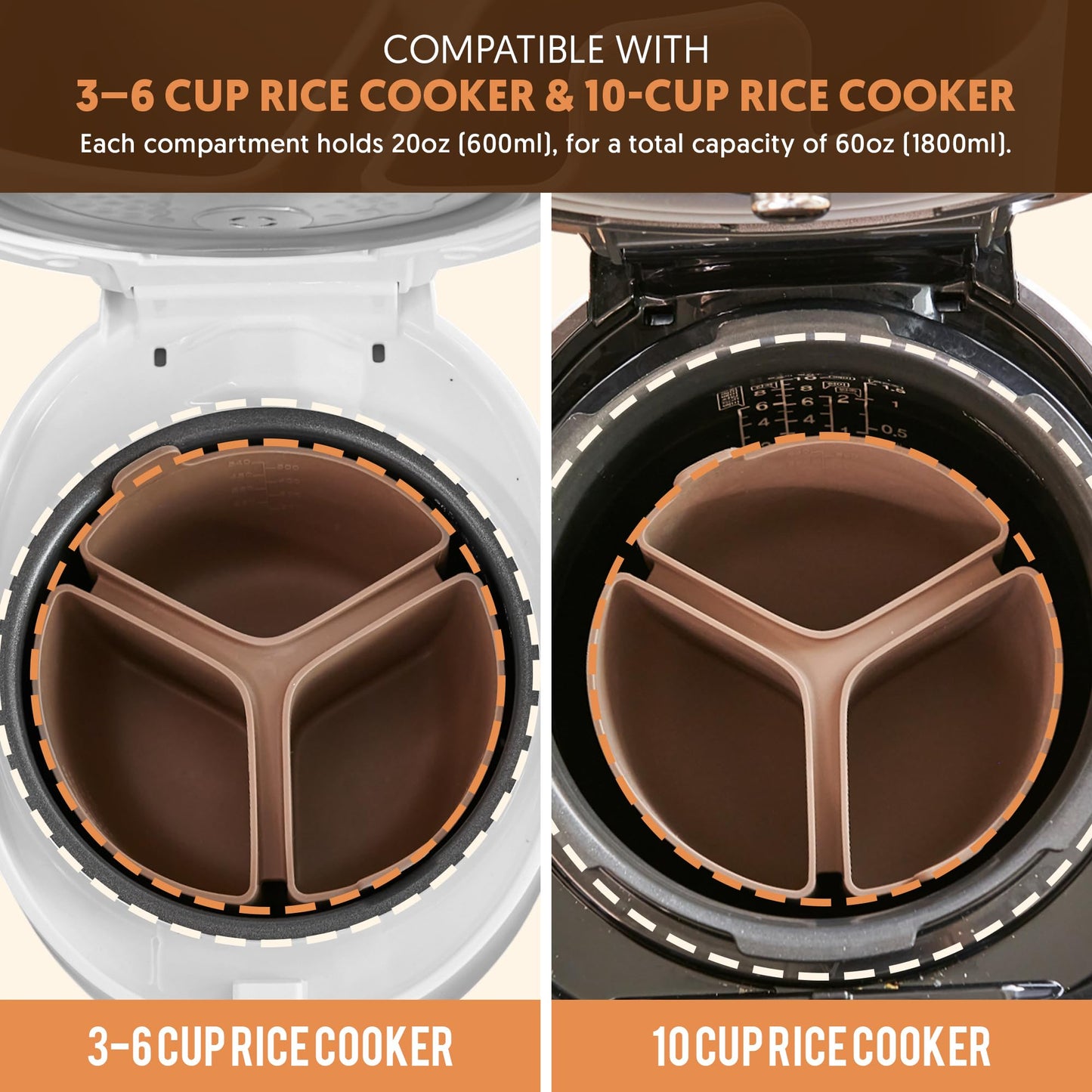 Firgi Silicone Rice Cooker Divider, Triple Slow Cooker Liner for Instant Pot 6 Quart & Rice Cooker 3 Cups (Uncooked), Food-Grade Silicone Dividers, Cook 3 Meals at Once, Reusable & Dishwasher-Safe