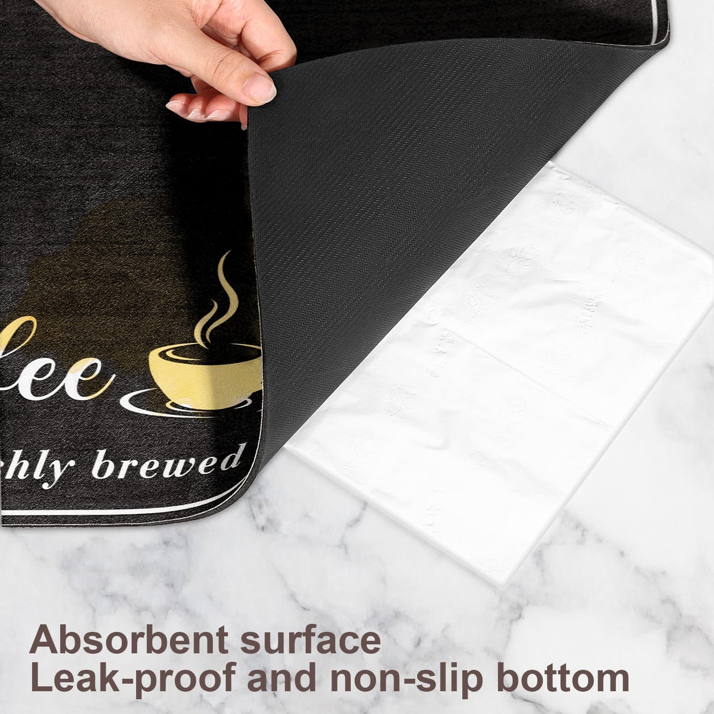 CooRug Absorbent Coffee Mat, Fashion Dish Drying Mat for Kitchen Counter Coffee Bar Accessories Espresso Machine Dish Rack 17" x 32" Black