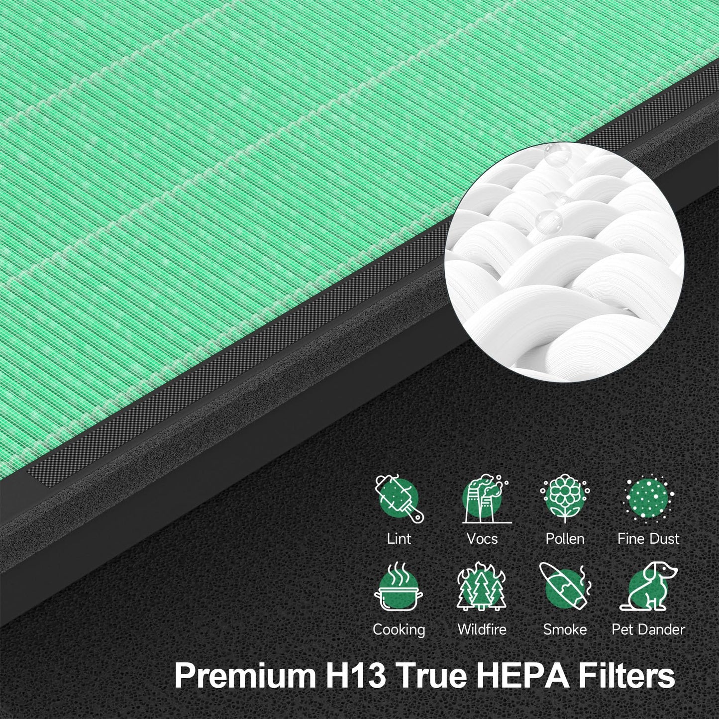 DH-JHD08 Air Filter Replacement, Compatible with VOOPNU DH-JHD08 Air Purifier, with True H13 HEPA Washable Filter, Pet Dander Version (Green), 4 Pack