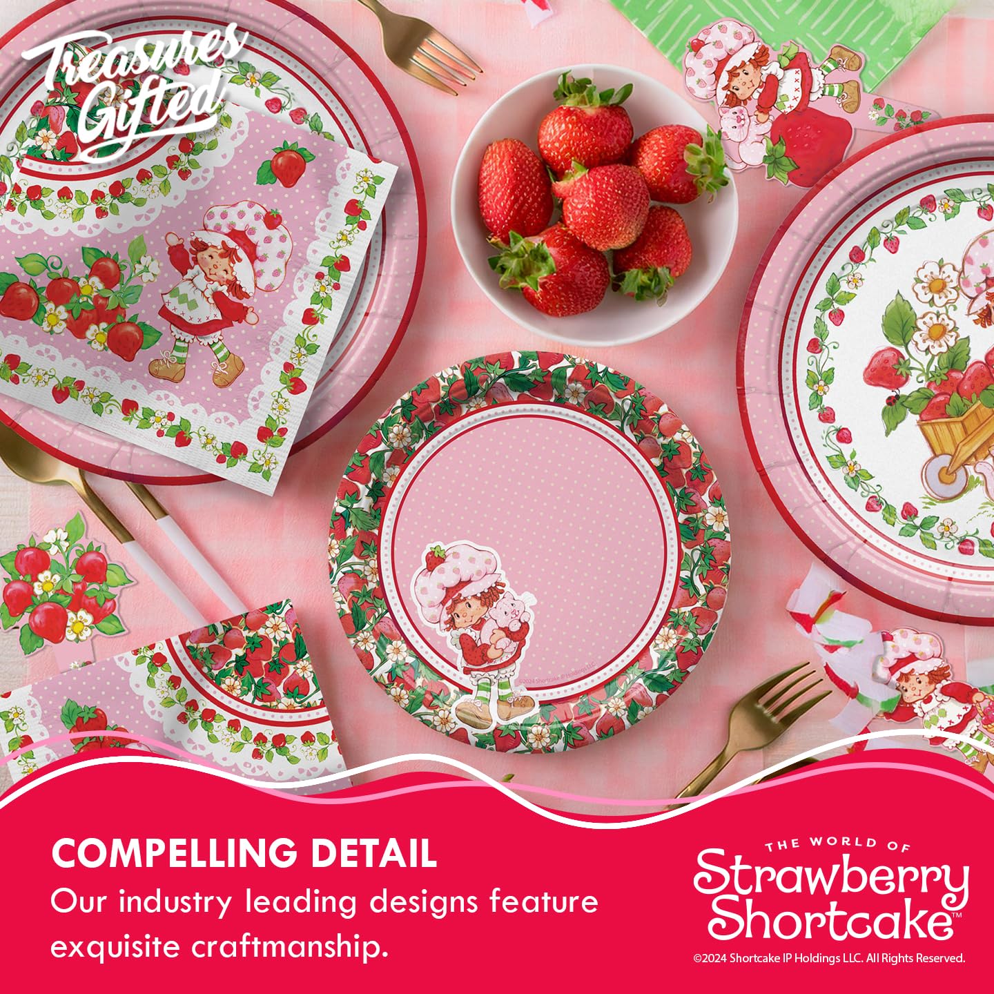 Treasures Gifted Officially Licensed Strawberry Shortcake Decorations - Serves 16 Guests - Complete Set Strawberry Shortcake Baby Shower Decorations - Birthday Party Supplies Accessories