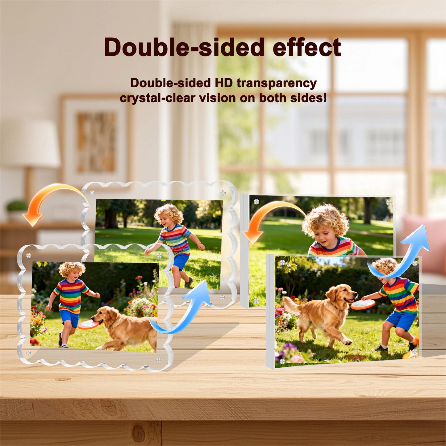 KRT 6 Pack Acrylic Picture Frames 4x6, Scalloped Acrylic Frame, Desktop Display Vertically or Horizontally Transparent Clear Double Sided Magnetic Picture Frame