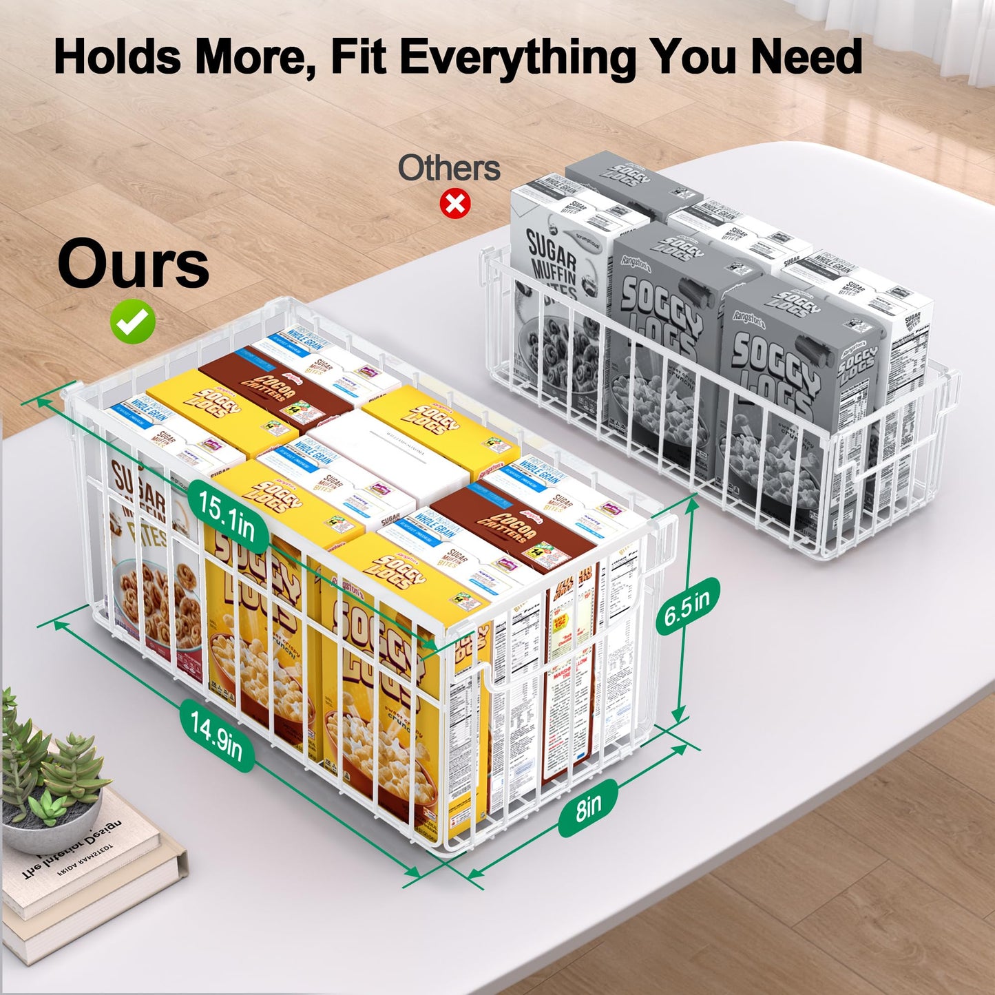 MSERCUOR Freezer Organizer Bins, 4 Pack Stackable Deep Chest Freezer Organizer Bins, Foldable Baskets with Handles, White Storage Container Baskets for 5/ 7 Cu.FT Sort Frezen Meats