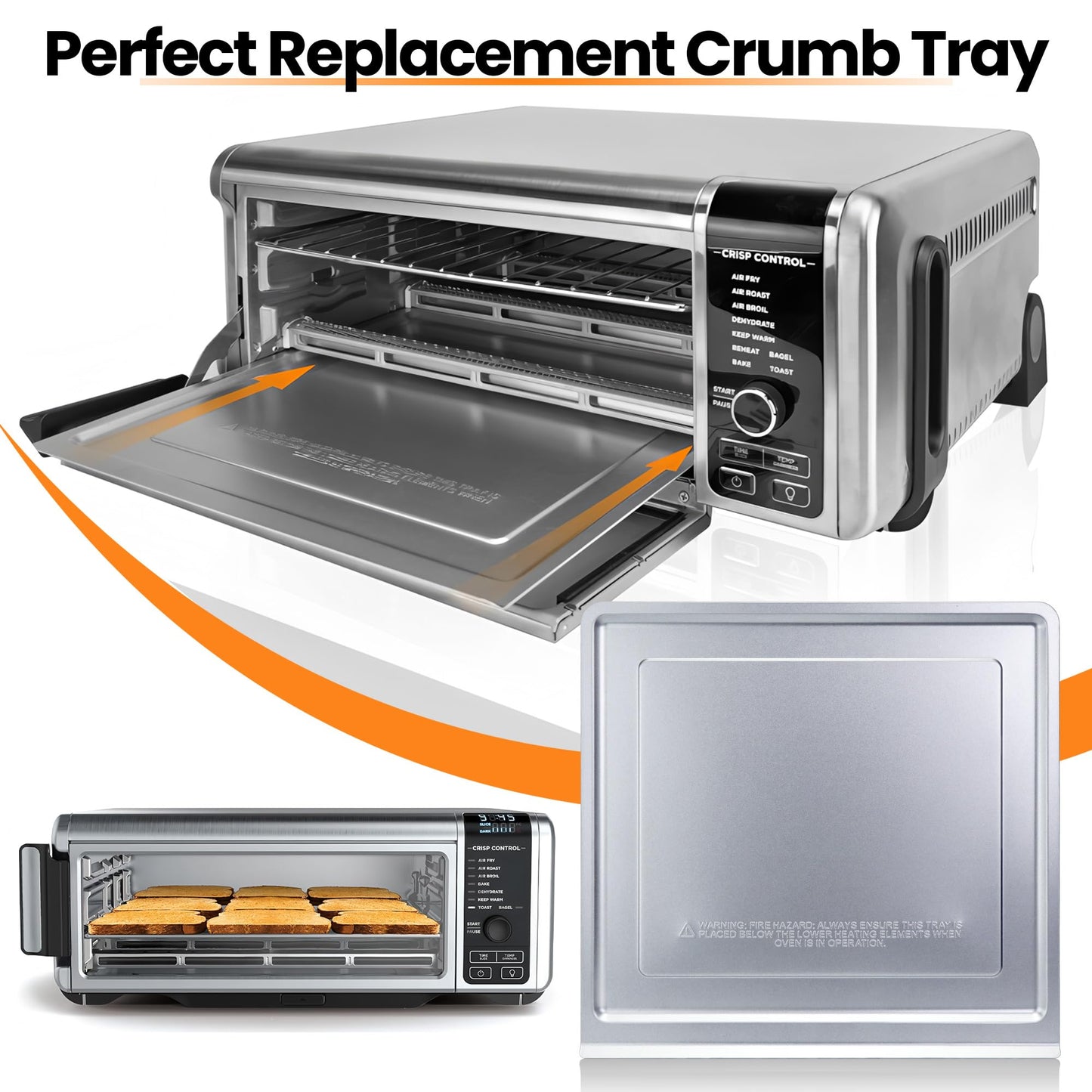 Crumb Tray Replacement for Ninja Foodi SP101 SP151 Air Fryer Oven with 4 Pcs Teflon Mats, Air Fryer Accessories for Ninja airfryer Flip Up Toaster Oven