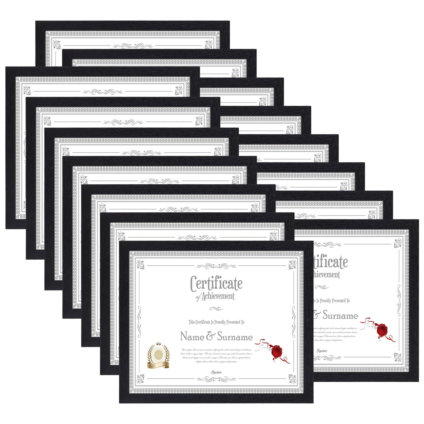 HORLIMER 8.5 x 11 Picture Frame Set of 15, Black Photo Frames 8.5 by 11 for Certificate Diploma Document, Wall Hanging or Tabletop Display