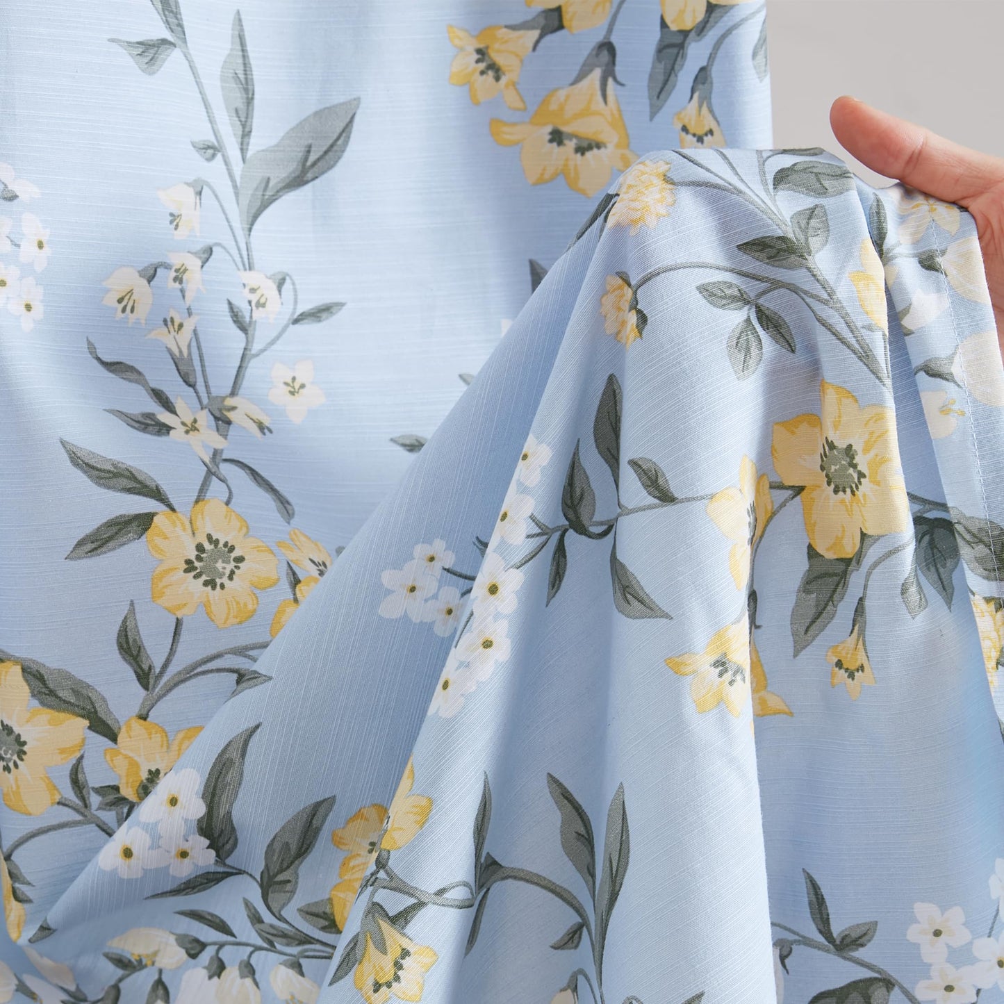 Martha Stewart Meadow Floral Shower Curtain, Cotton-Rich Slub Texture, Timeless Garden Design, Classic to Modern Farmhouse Bathroom Decor, Machine Washable 72"x72", Blue