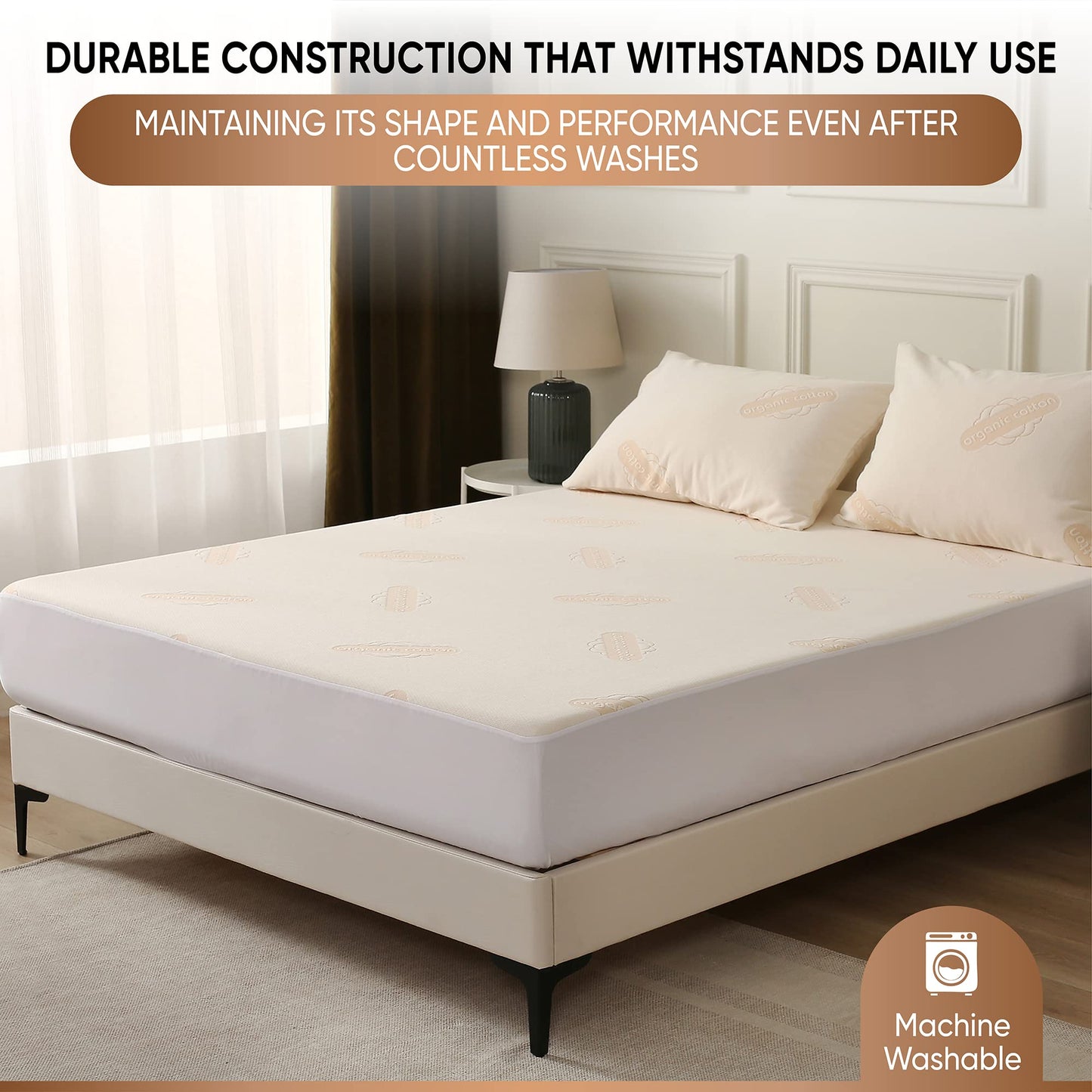 Waterproof Organic Mattress Protector Queen Size – Premium Soft Organic Cotton Surface Mattress Cover – Noiseless & Breathable 250 GSM Mattress Pad – Deep Pocket Fitted Design