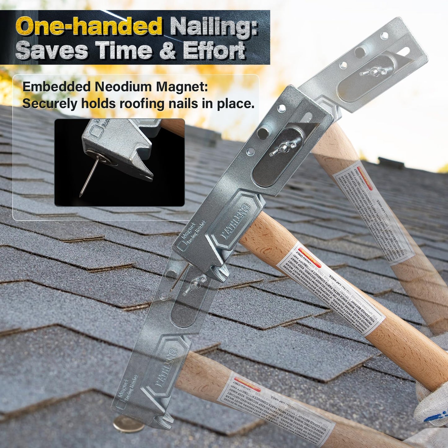 Magnetic Roofing Hatchet – Multi-Function Hammer for Roof Repair with Strong Magnet, Sliding Gauge, Built-in Utility Knife, and Nail Claw