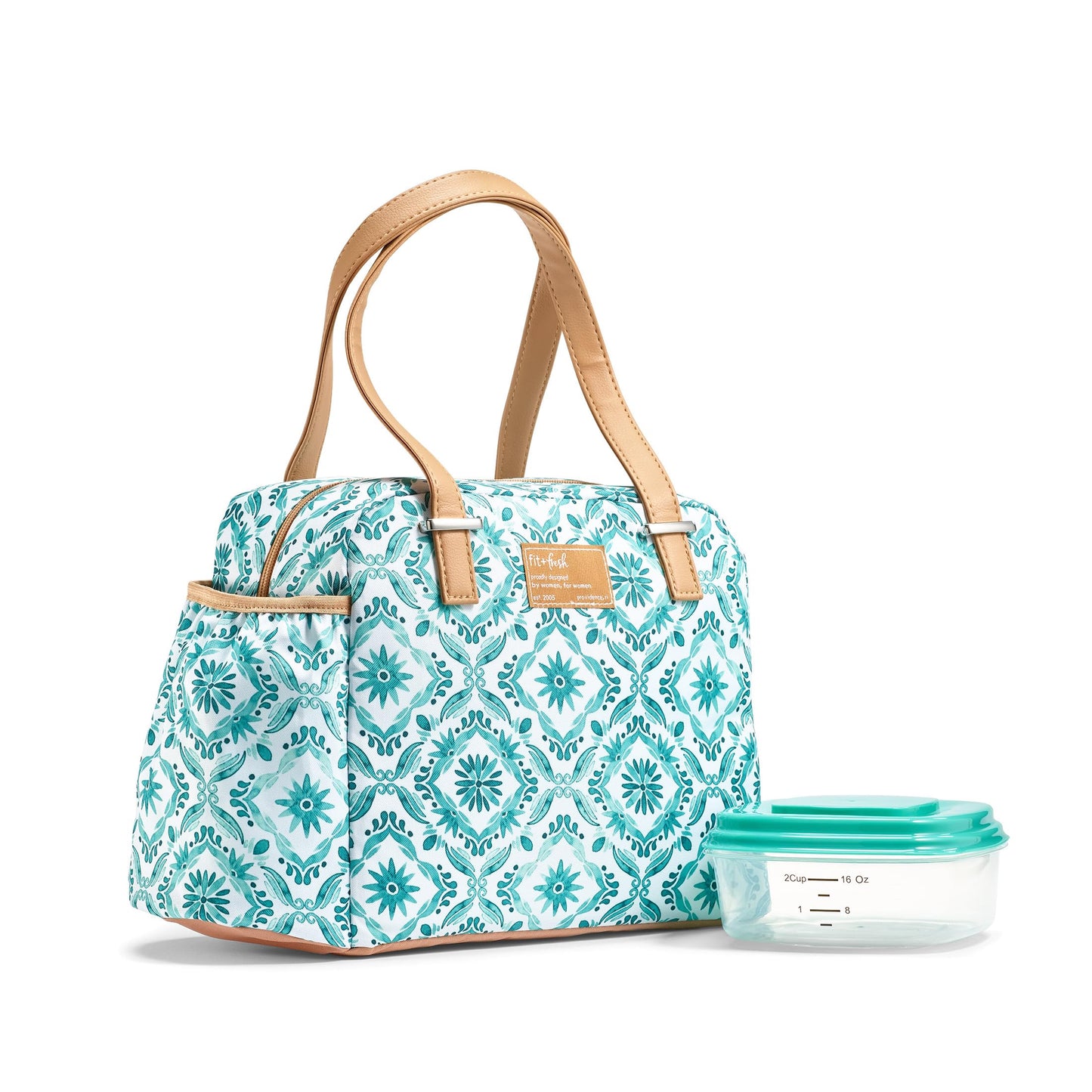 Fit & Fresh Insulated Leakproof & Stain-Resistant Large Lunch Box For Women With Expandable Bottle Pocket, Zipper Closure Laketown Lunch Bag Aqua