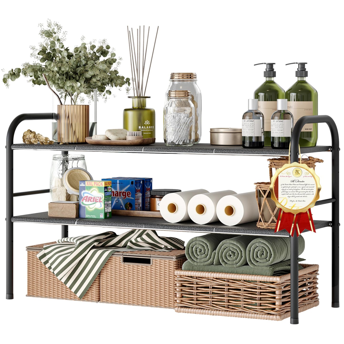 NETEL Under Sink Organizers and Storage, 2 Tier Expandable Under Cabinet Organizer Shelf with 8 Removable Panels,Expandable Shelf for Cupboard,Kitchen,Bathroom,Shoe Storage Rack