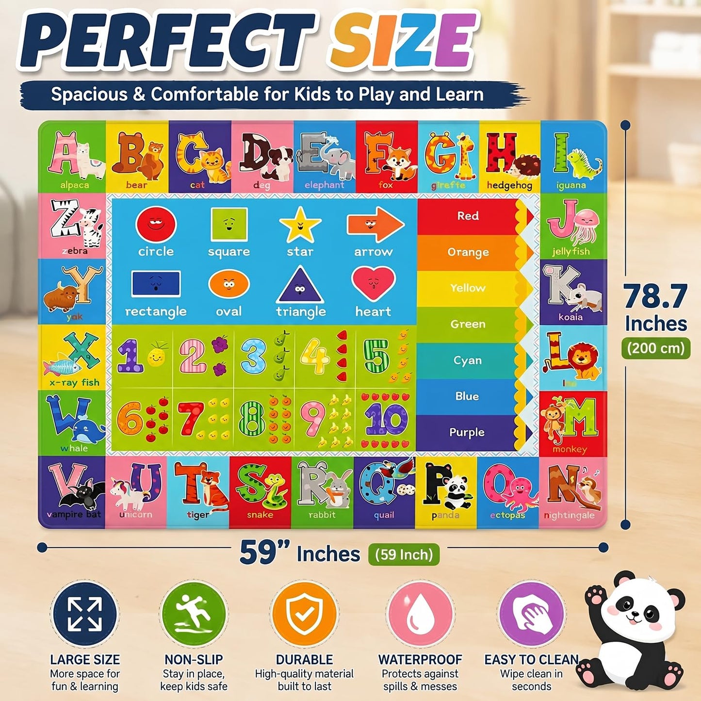 ABC Carpet,Kids Carpet for Playroom, Classroom Floor Play Mat for Kids,Preschool Rugs wtih ABC, Numbers, Animals, Extra Large Thick (78.7X59 Inch)