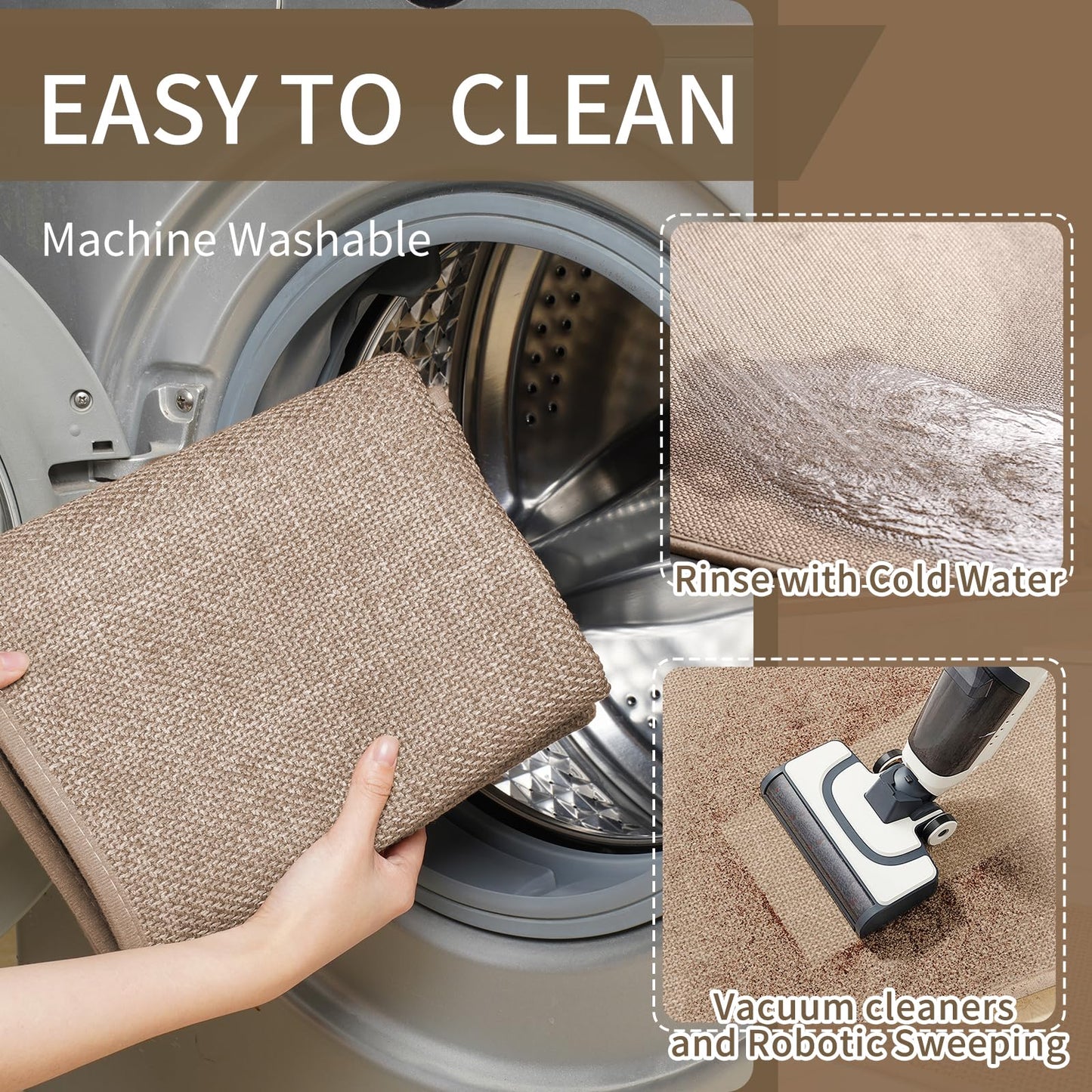 YDKGL Kitchen mats for Floor, Water and Oil Absorbent Runner Rugs for Kitchen, Kitchen Mat in Front of Sink,Non-Slip and Washable Kitchen Rugs,Braided Quick Dry Kitchen Standing Mat 17x47 Brown