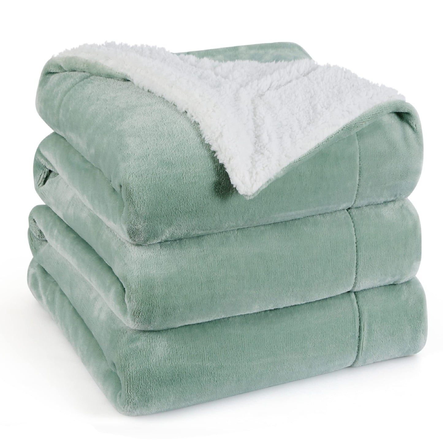 Bedsure GentleSoft Sherpa Fleece Blanket Queen Size for Bed, Non-Heated, Thick and Warm Throw for Women and Men, Soft Fuzzy Plush Queen Blanket for Spring, Sage Green, 90x90 Inches