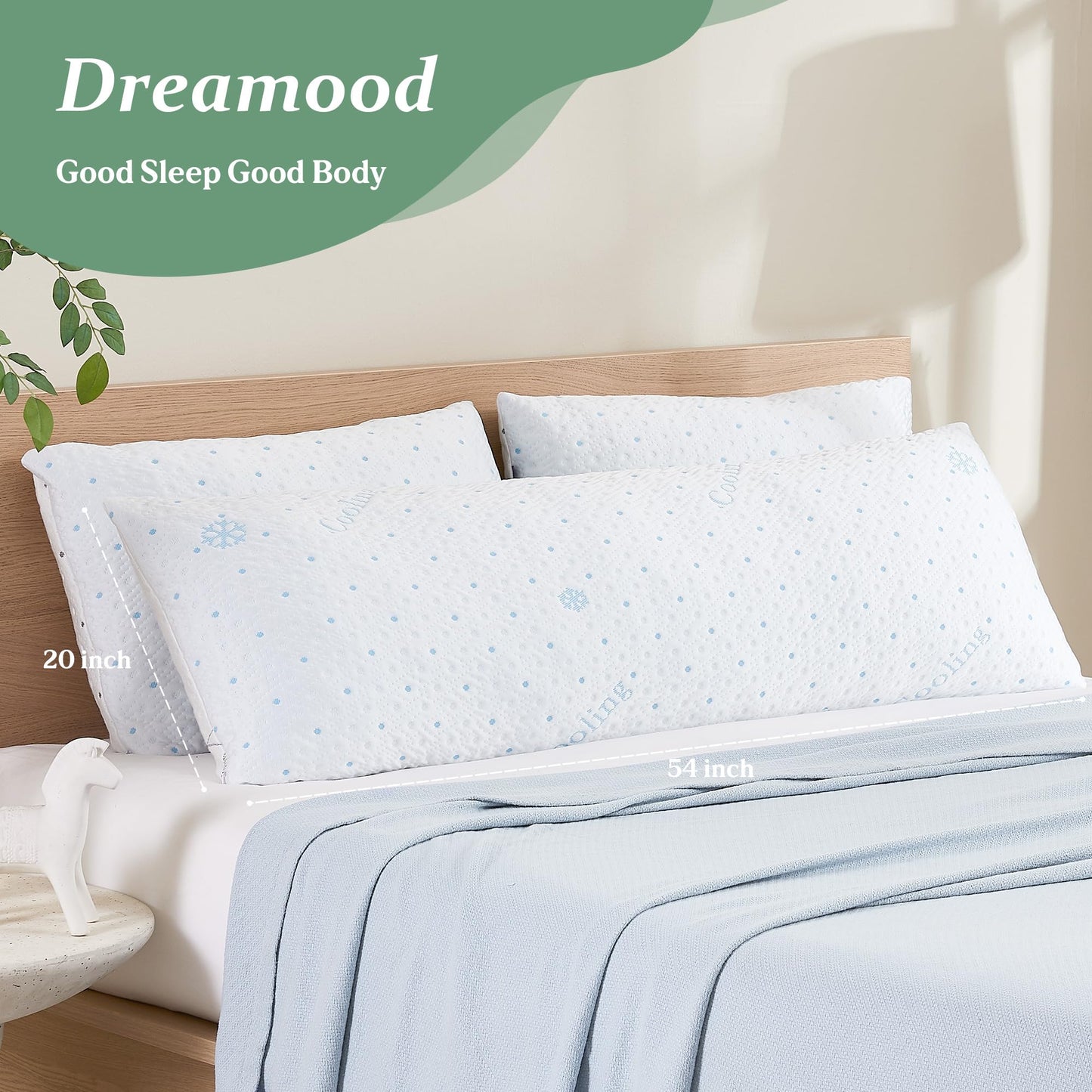 Dreamood Cooling Body Pillow with Pillowcase, Adjustable Shredded Memory Foam Pregnancy Long Full Bed Body Pillows for Adults Side Sleeper - with Washable Soft Cooling Double-Sided Cover, 20x54 inch