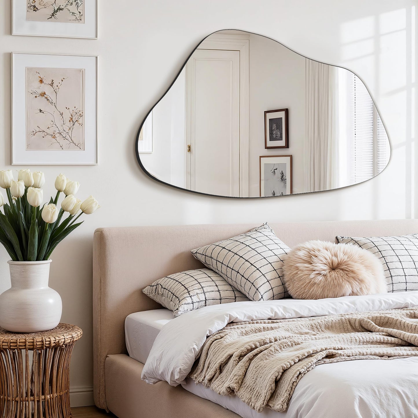 FICTOR Irregular Asymmetrical Wall Mirror, 36" x 24" Modern Decorative Mirror for Entryway, Bathroom, Bedroom, Living Room, Dining Room