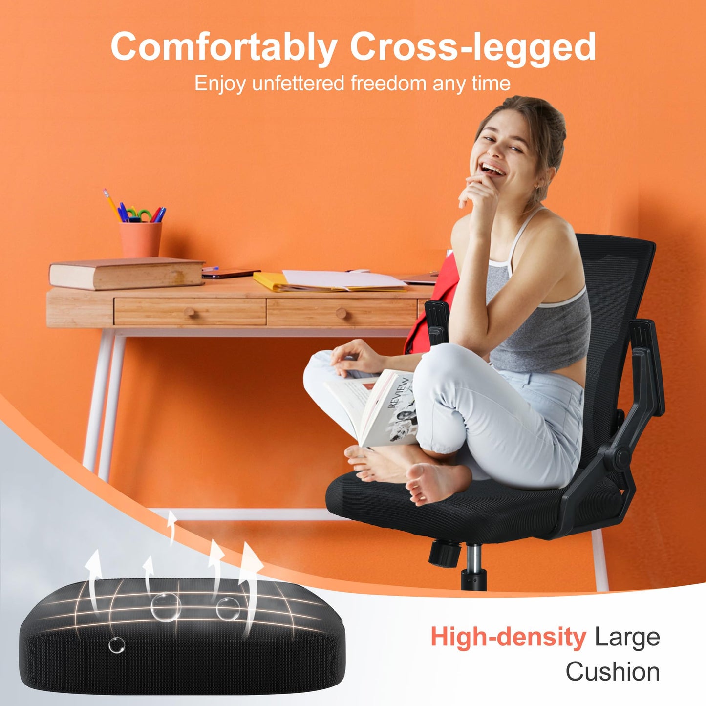 COMHOMA Office Chair with Flip-up Armrests Ergonomic Computer Desk Chair with Adaptive Lumbar Support & Breathable Mesh, Black
