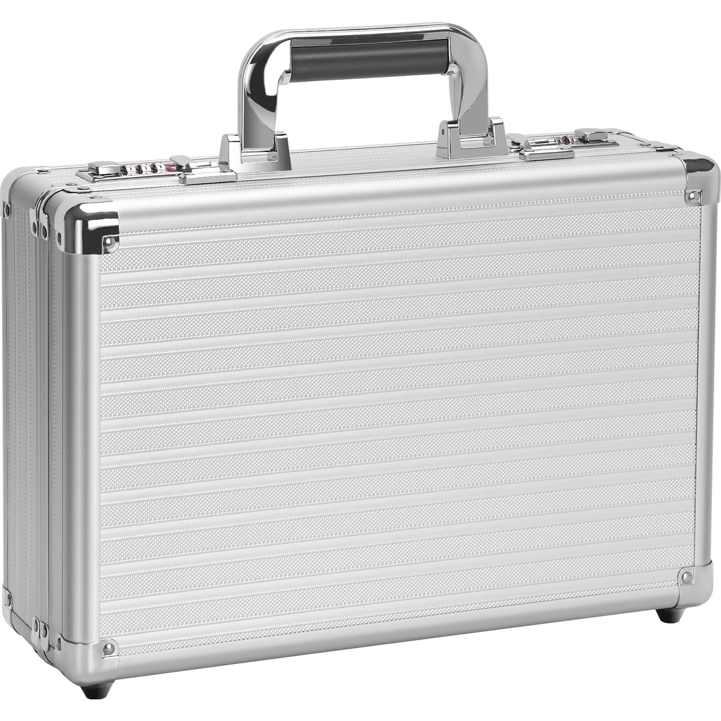LOCKCURX Security Lock Boxes - 14.2 x 9.4 x 4.5 Inch Medium, Portable Locking Storage Totes with Dual Combination Locks, Medicine Lock Box, Lock Boxes for Personal Items, Cash & Briefcase - Silver