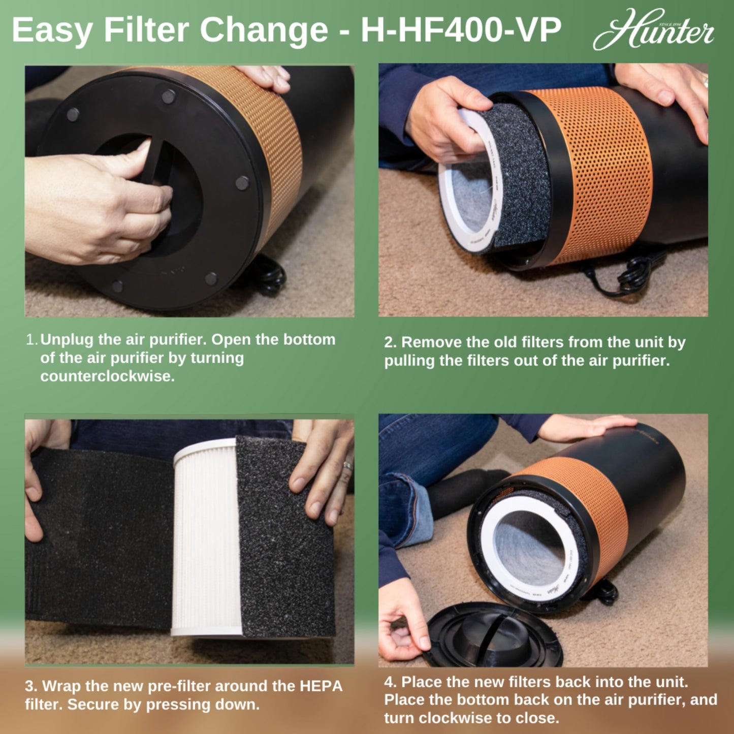 Hunter H-HF400-VP Replacement Filter Value Pack with HEPA Filter and EcoSilver Pre-Filter for HP400 Air Purifier Series