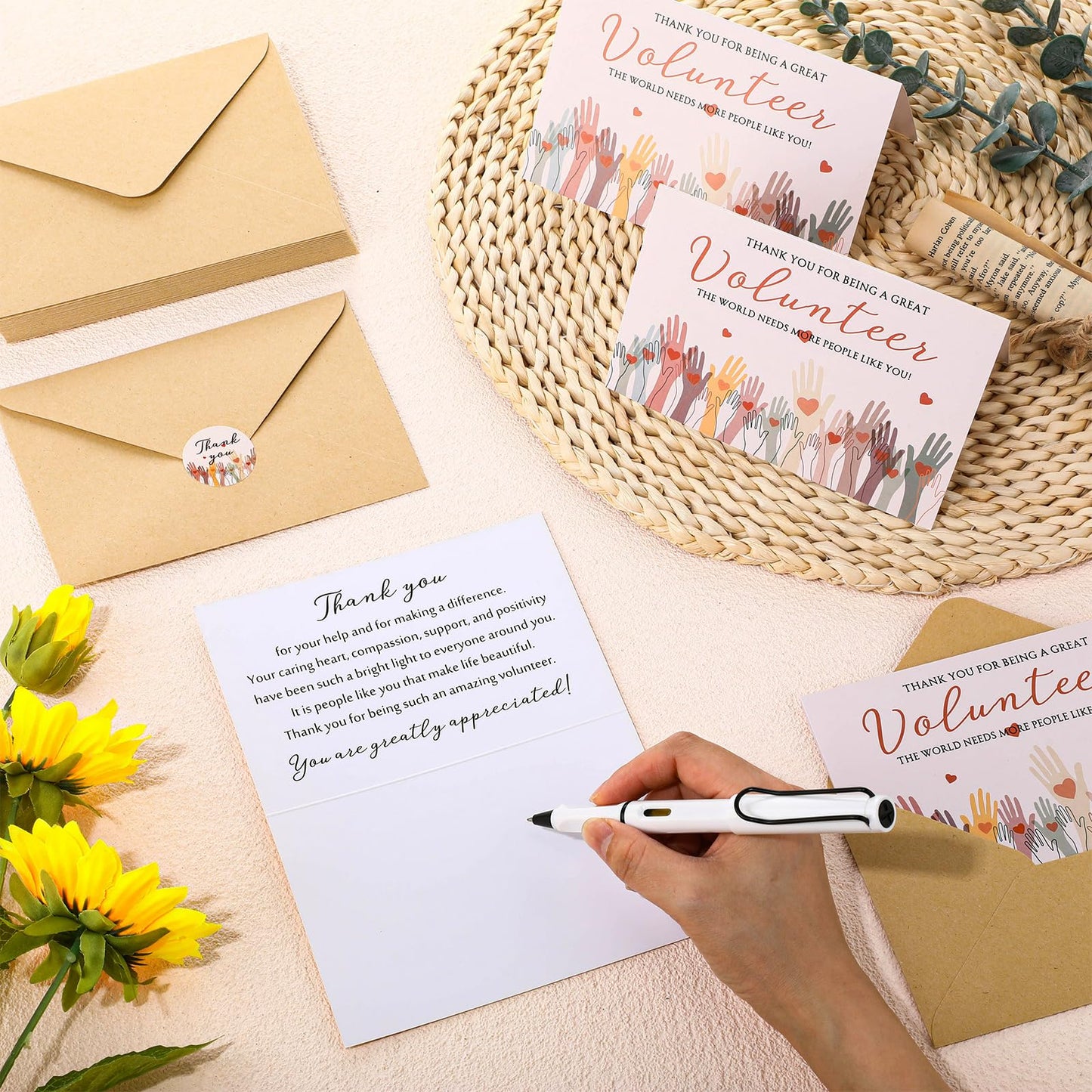 Sinload 100 Sets Volunteer Thank You Cards with Envelopes and Stickers Appreciation Gifts Bulk You Are Greatly Appreciated Cards for Volunteers Church Ministry Charity Supplies