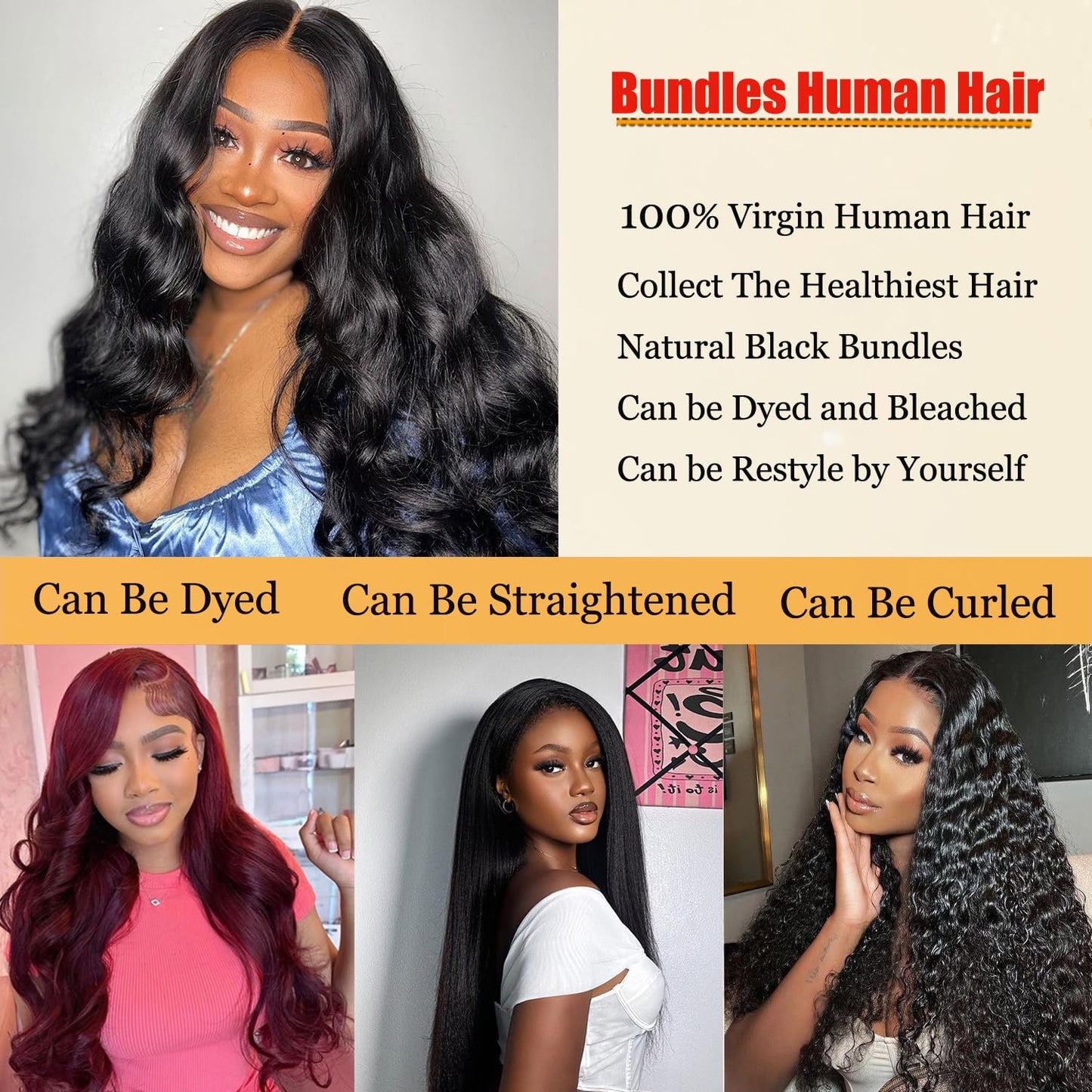 12A 16 18 20 22 Inch Human Hair Bundles Body Wave Bundles Human Hair Thick 4 Bundles 100% Unprocessed Virgin Human Hair Quick Weave Real Human Hair Extensions Natural Black for Women