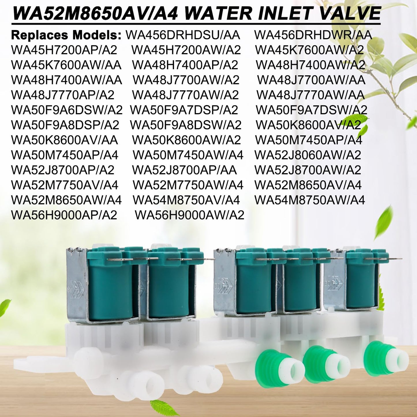 Washer Water Inlet Valve Compatible with Sam-sung WA52J8060AW/A2 WA52J8700AP/A2 WA52J8700AP/AA WA52J8700AW/A2 WA52M7750AV/A4 WA52M7750AW/A4 WA52M8650AV/A4 WA52M8650AW/A4 WA54M8750AV/A4 WA54M8750AW/A4
