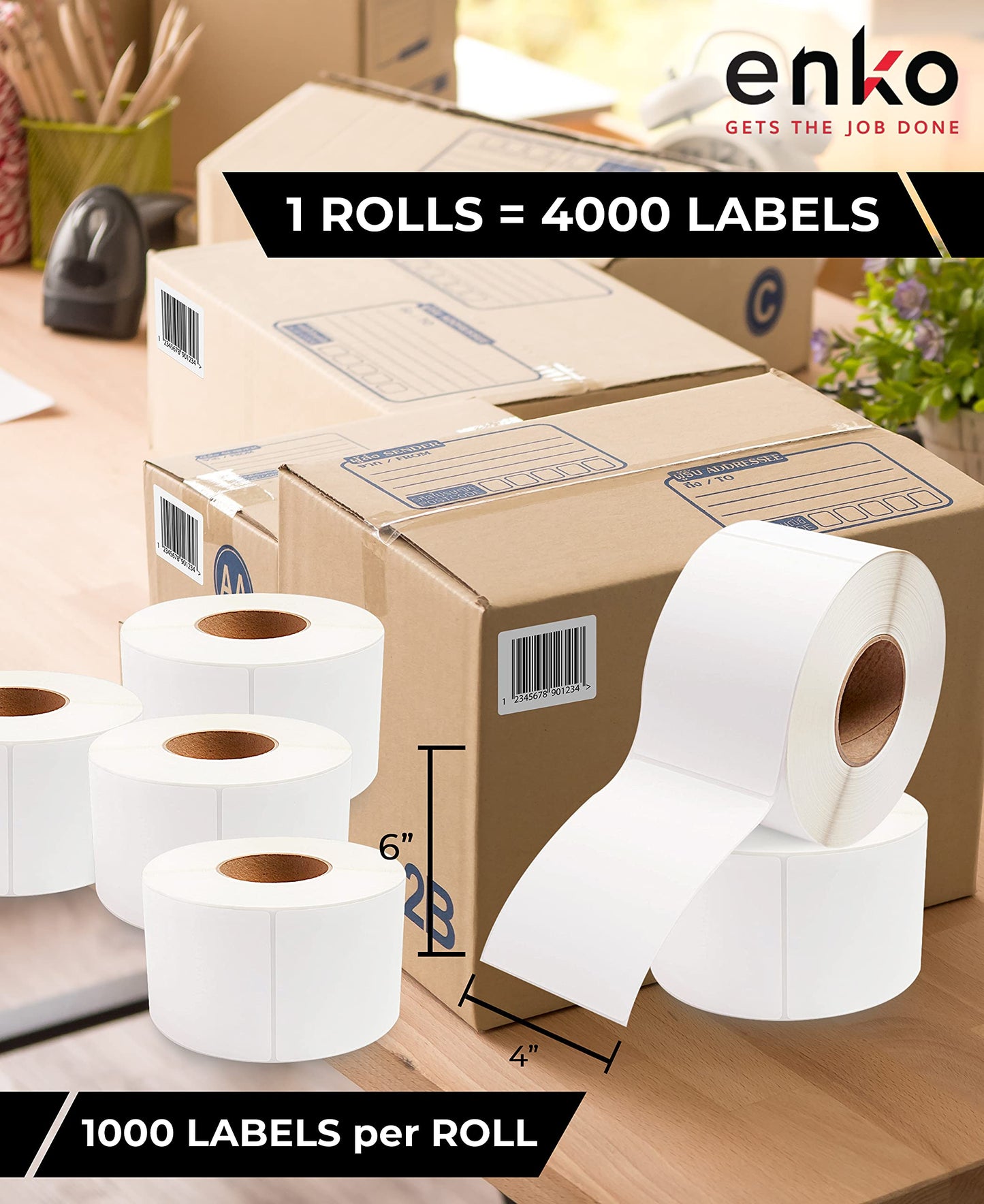 enKo 1 Roll 4" x 6" Direct Thermal 1000 Labels 3" Core - Address & Shipping Labels Compatible for Industrial Printer Zebra 220Xi4 ZT200 ZT400 ZT510 ZT600 Datamax NATO Intermec