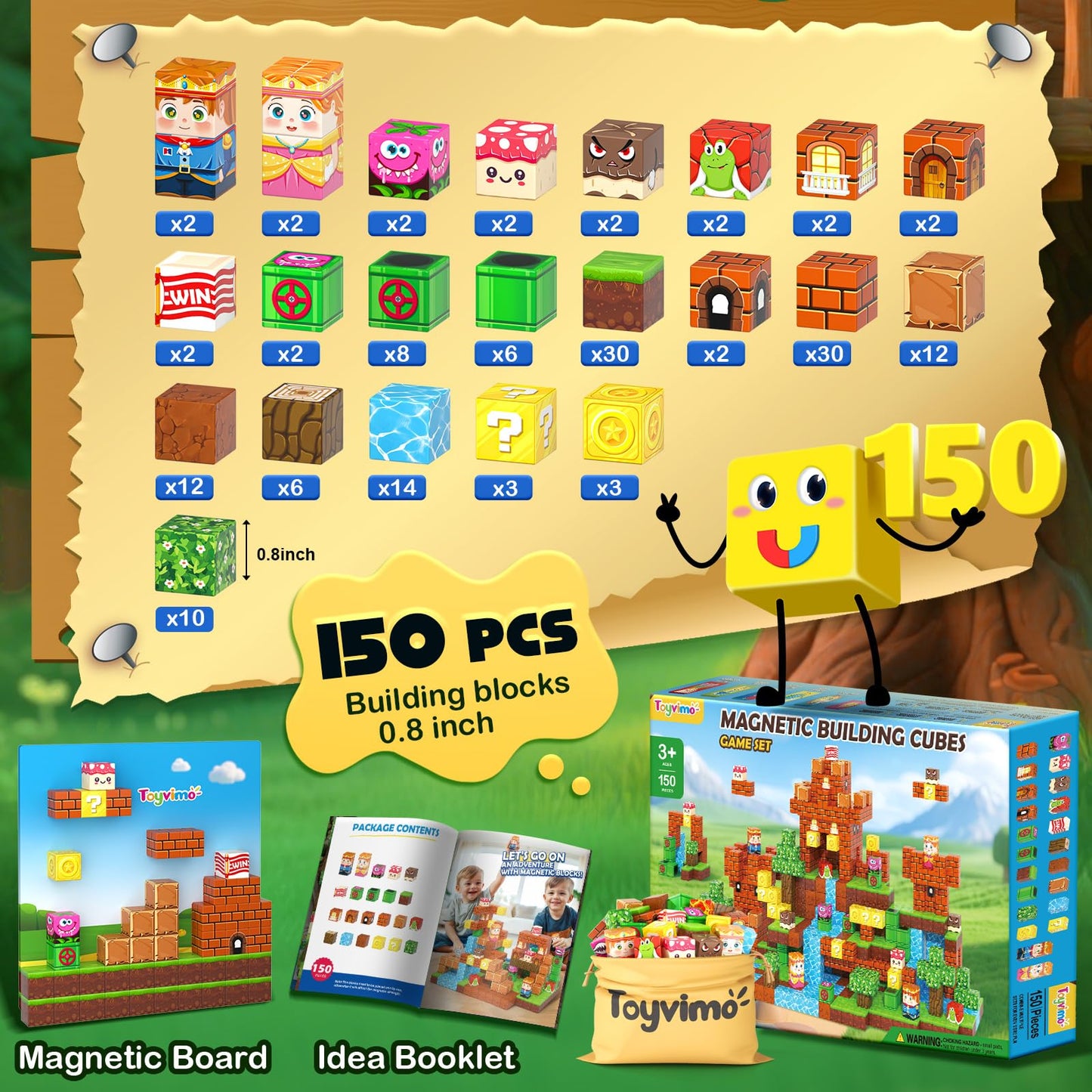 150 PCS Magnetic Blocks: Magnet Toys for Kids Ages 3+, STEM Sensory Building Cubes for Toddlers, Magnetic Tiles for 3-12 Boys & Girls Years Old, Stacking Game Toy for Travel Birthday Gifts