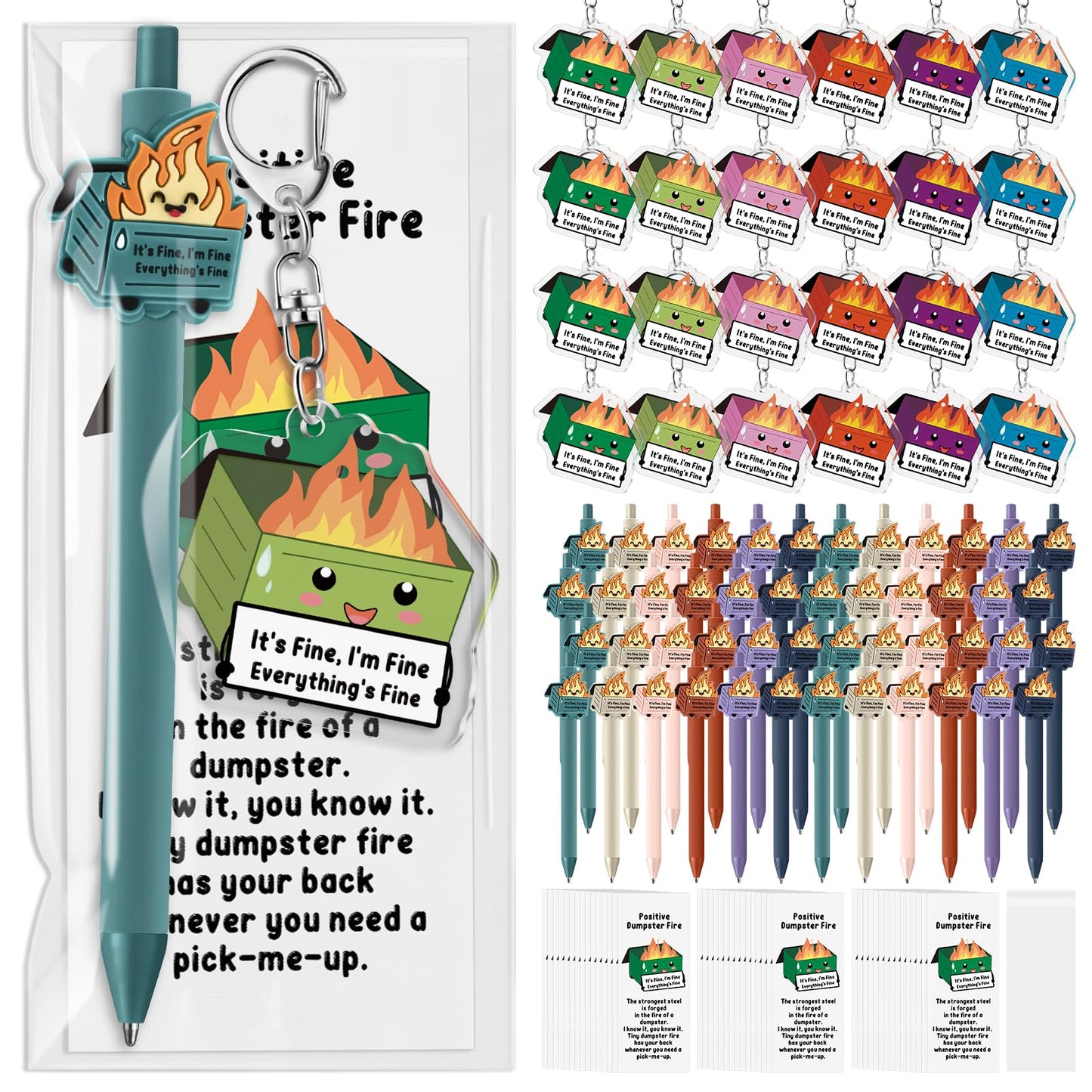 Sayglossy 48 Sets CNA Week Gifts Dumpster Fire Response Team Funny Ballpoint Pens Acrylic Keychains Bookmarks EMS Week Gifts for Volunteer Nurse Teacher Office Employee Team Graduation