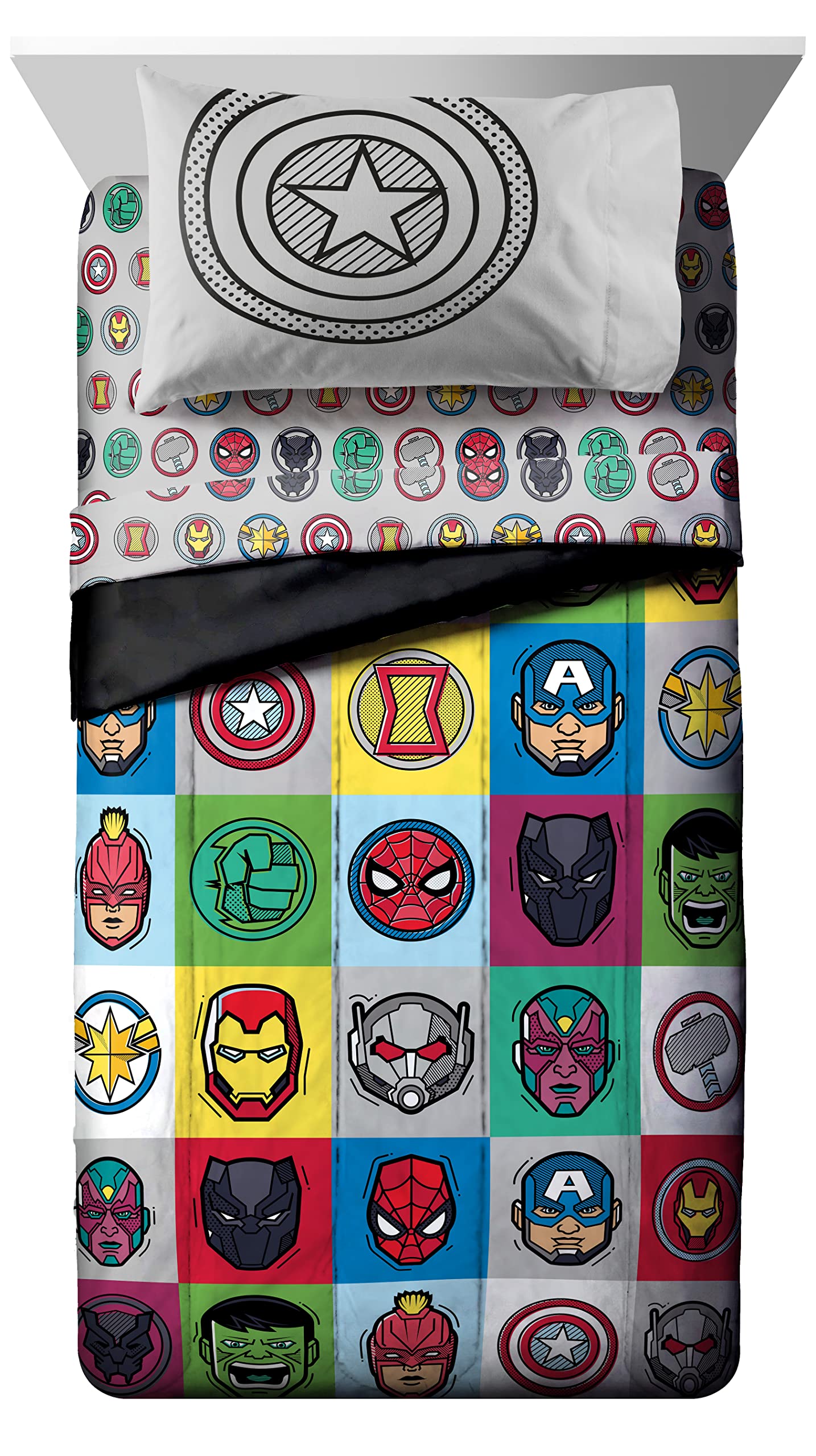 Jay Franco Marvel Avengers Pop 5 Piece Twin Size Bed Set - Includes Comforter & Sheet Set - Super Soft Fade Resistant Microfiber (Official Marvel Product)