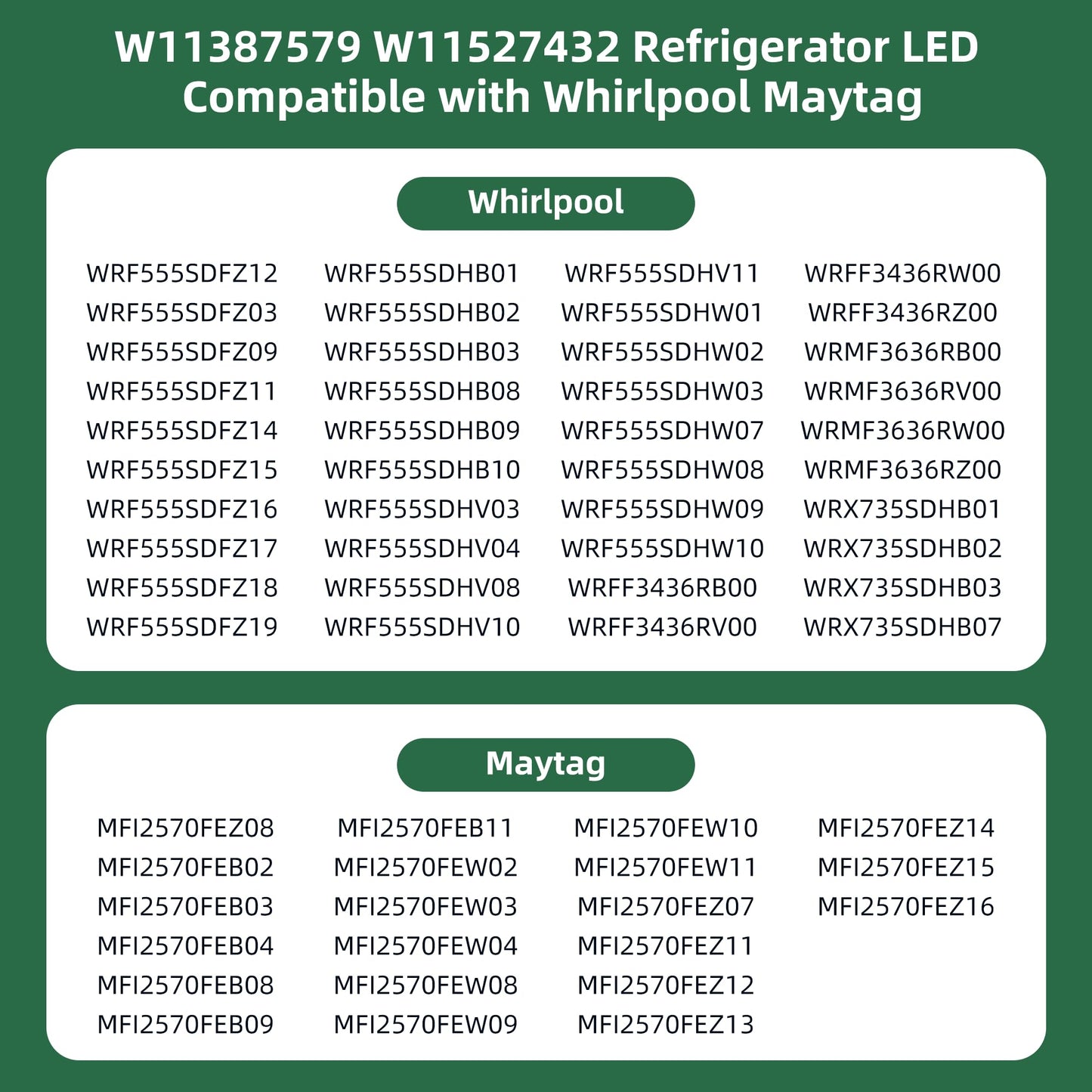 W11527432 W11387579 Refrigerator LED Light Replacement for Whirlpool Fridge Light Maytag Amana Module W11042554 W11333374 WRX735SDHZ02 WRX735SDHZ03 WRF555SDFZ11 WRX735SDHZ07 WRF555SDFZ15 WRF555SDFZ09