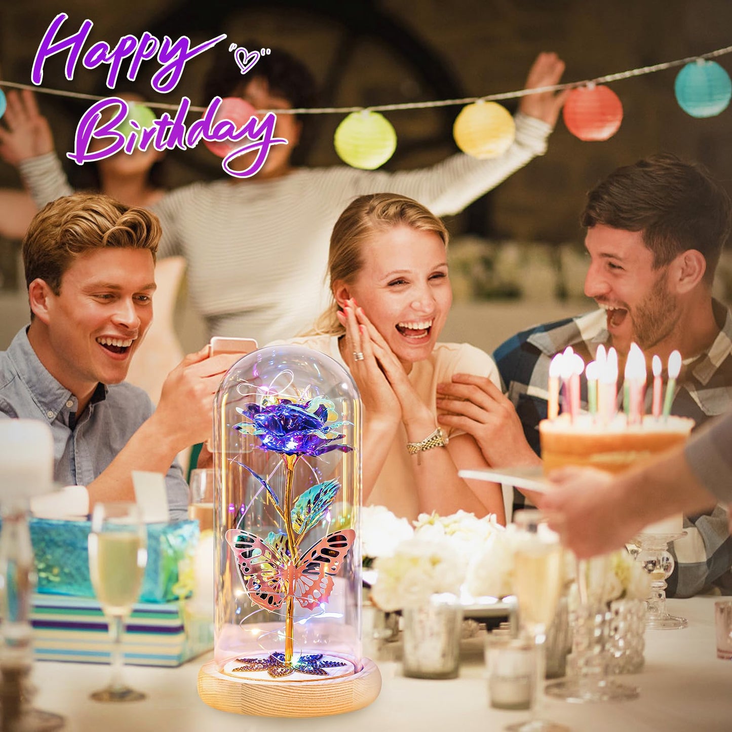 Mothers Day Rose Gifts for Mom Galaxy Glass Roses Preserved Forever Flowers for Delivery Light Up Rose in Glass Dome Anniversary Birthday Gifts for Women Grandma Wife Her Daughter Friend Purple