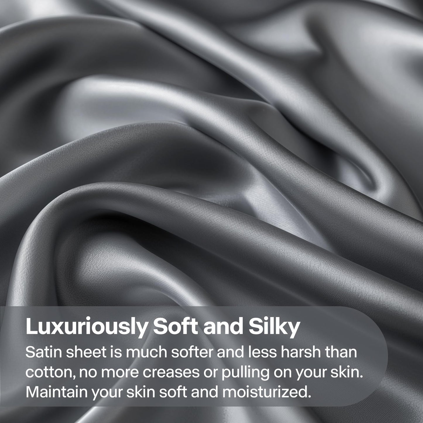 BEDELITE King Size Sheets Set, Luxury Soft Dark Grey Satin Sheets for Hair and Skin, Similar to Silk Bed Sheets Set 4 Pieces with 1 Deep Pocket Fitted Sheet, 1 Flat Sheet, and 2 Pillowcases