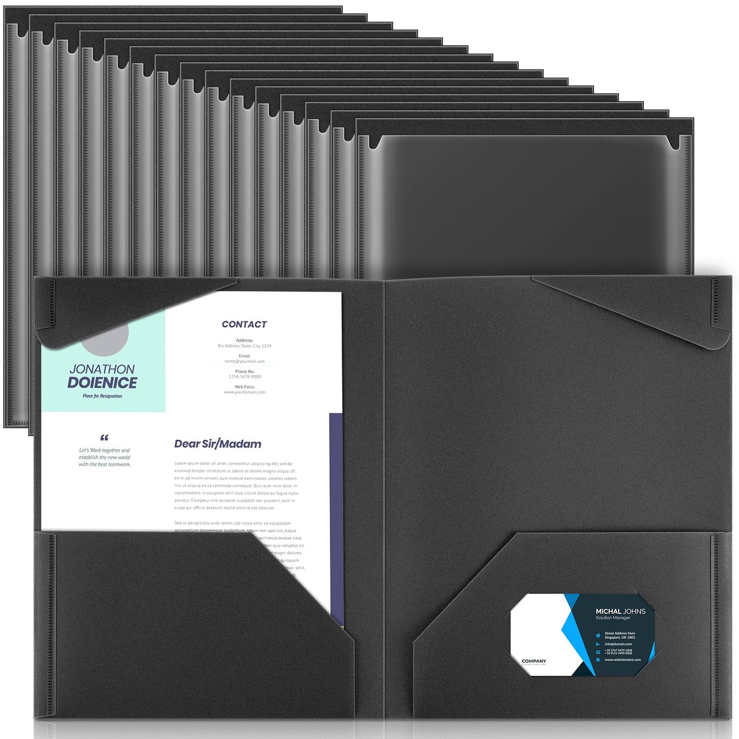 Henoyso 36 Pack Black Plastic Folders with Clear Front Pockets Heavy Duty File Folders with 2 Pockets and Card Slot for Student Communication School Office Presentation Report