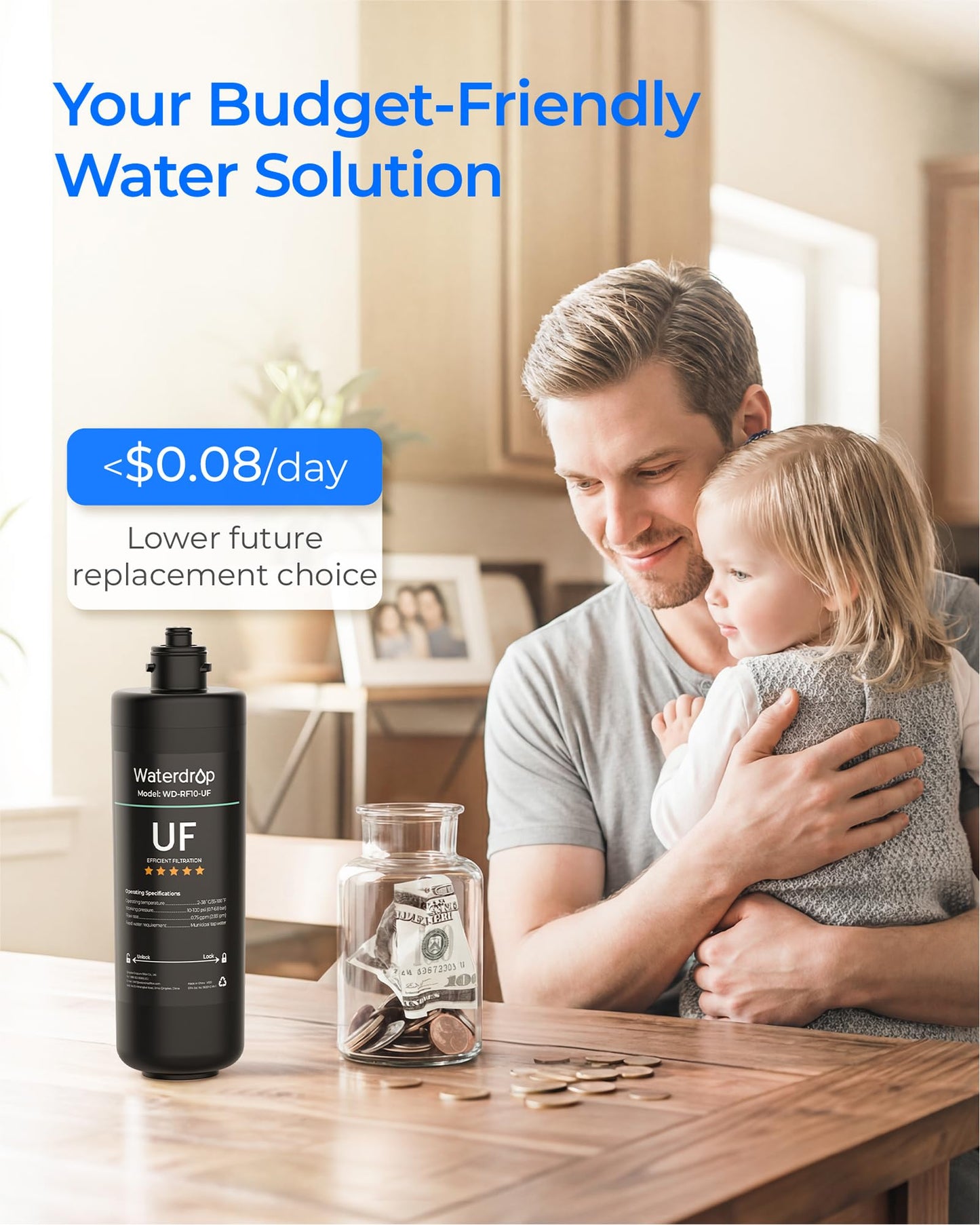 Waterdrop RF10-UF 0.01 μm Water Filter Replacement for Waterdrop 10UA/10UA-UF/10UB/10UB-UF Under Sink Water Filter, 1 Year, 1 Pack (Not Compatible with TSA-UF)