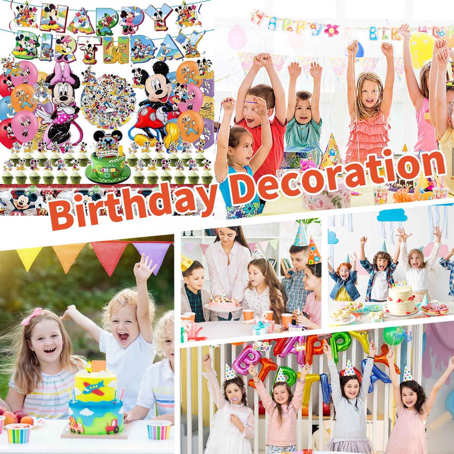 Cartoon Party Supplies, Cute Mouse Birthday Party Decorations Include Happy Birthday Banner, Balloons, Hanging Swirls, Stickers, Cake Toppers, Tablecloth