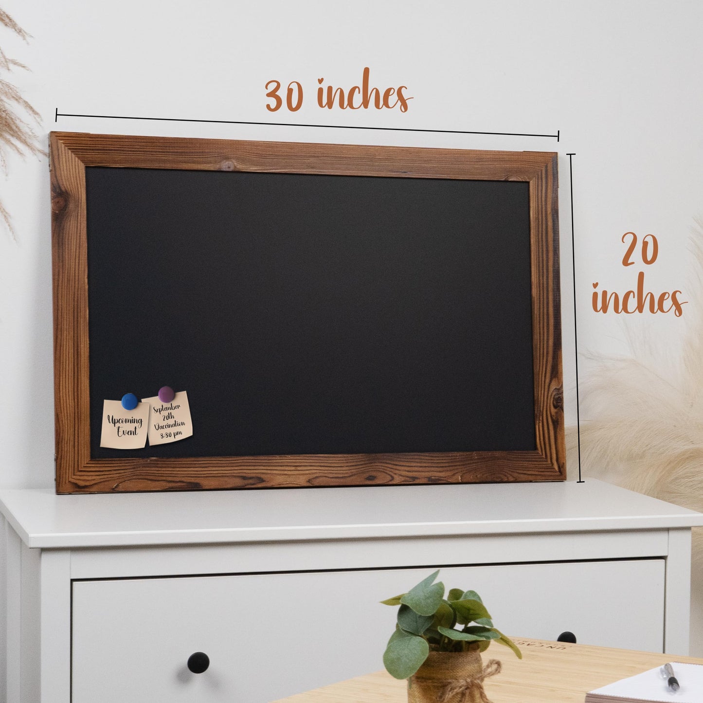 Loddie Doddie Magnetic Chalkboard Sign - 20 x 30 in, Rustic Wood Frame - Easy-Erase Chalk Calendar - Photo & Memo Magnet Display - Wall-Mount Magnetic Bulletin Board