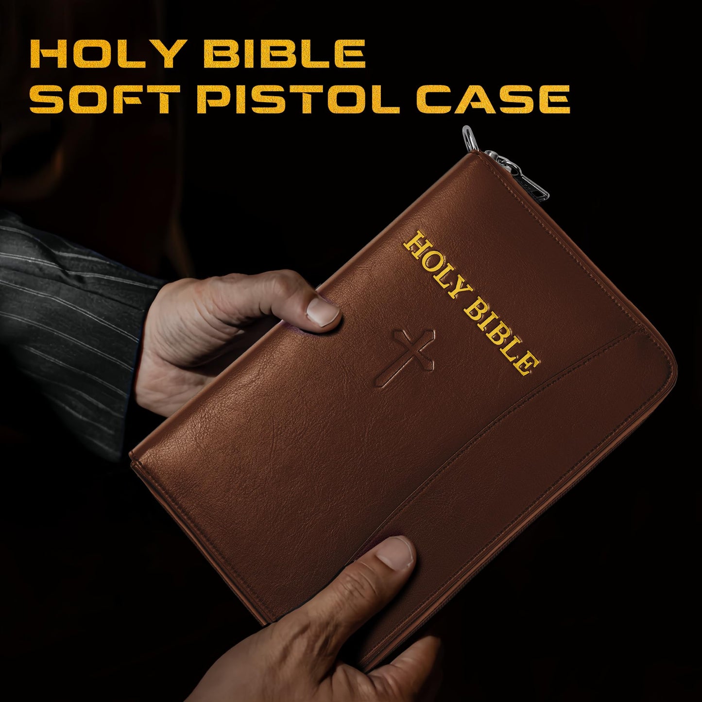 Concealed Carry Holster, Holy Bible Leather Gun Bags, Lockable Soft Pistols Case, Hidden Gun Storage, Book Gun Case for 9mm& Glock&1911 Small Handguns, Perfect Way to Hide Gun (Brown)