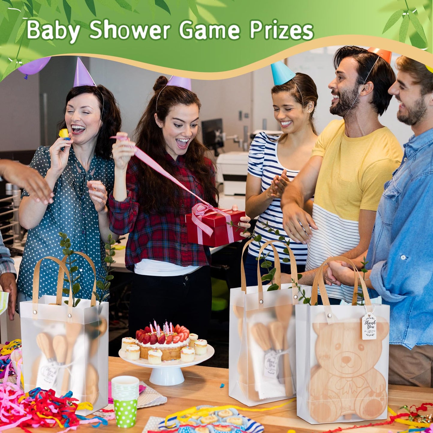 55Pcs Baby Shower Prizes for Game Winners 6 Sets Bear Shaped Cheese Board Gift with Spoons Butter Spreaders Gift Bags Kitchen Towels Bridal Shower Party Favors for Guests (Bear Shaped, 6 Sets)
