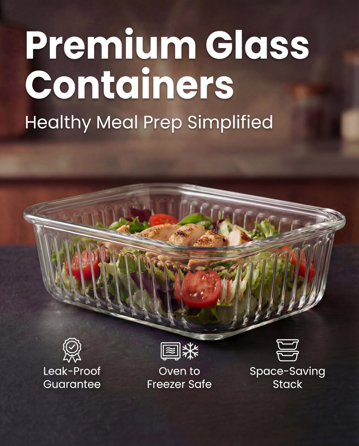 WOVOW 5-Packs, 36 Oz Glass Meal Prep Containers with Snap Locking Lids Glass Food Containers,Airtight Lunch Container,Microwave, Oven, Freezer and Dishwasher