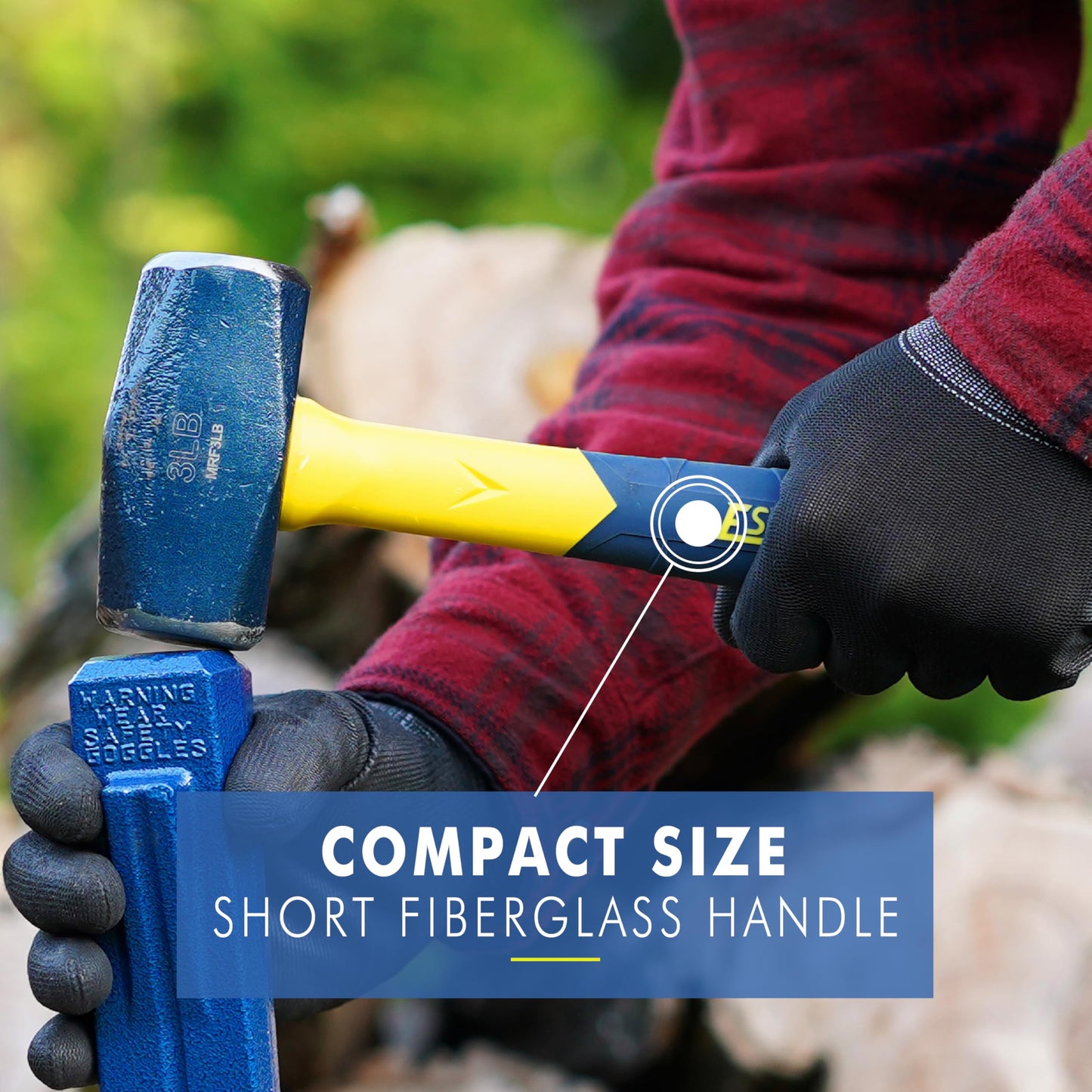 ESTWING Sure Strike Drilling/Crack Hammer - 3-Pound USA Made Sledge with Fiberglass Handle & No-Slip Cushion Grip - MRF3LB