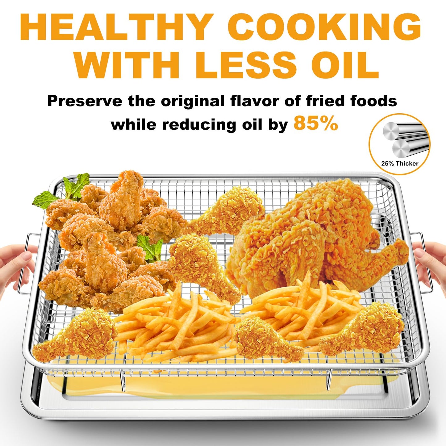 DONGULI Air Fryer Basket Oven - 2 Set Large Air Fryer Basket and Tray Stainless Steel Oven Air Fryer Rack Pan Accessories for Baking 15.4"x11.2"