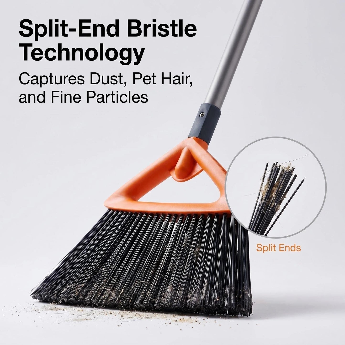 CLEANHOME Heavy Duty Broom with Dustpan Combo Set Indoor and Outdoor Dual Purpose,Stiff Bristle Commercial Angle Broom and Standing Dust Pans with Long Handle for Sweeping Home,Kitchen,Yard,Grey