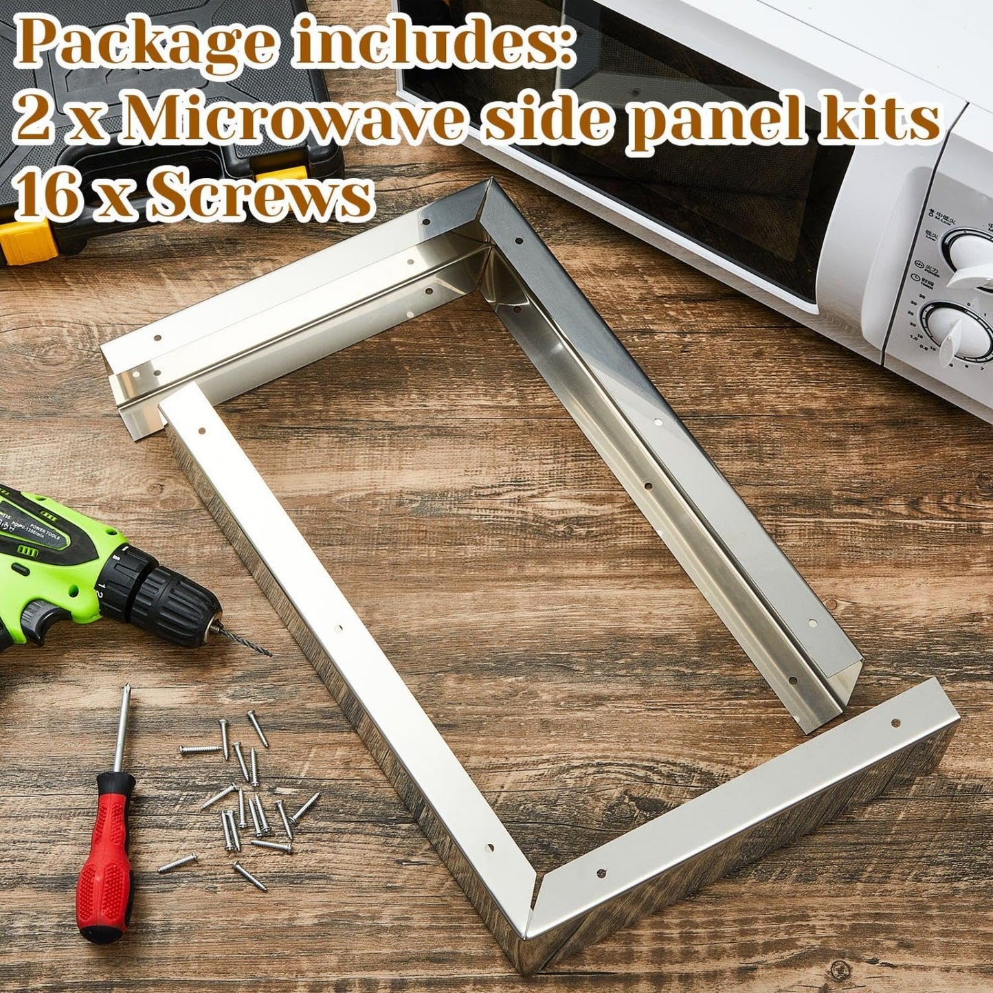2 Pieces Stainless Steel Microwave Trim Kit 3'' Wide Built in Microwave Side Panel Filler Kit for Range Kitchen Countertop Oven with Screws 15.75" H x 11" D(Silver)