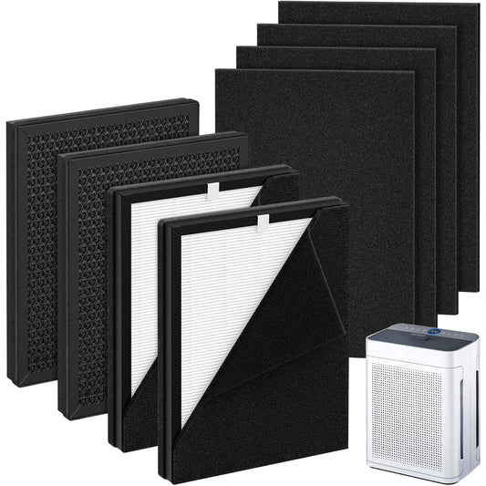 4 Pack K2 Replacement Filter Compatible with LUNINO K2 &TER Air MK-AP01 Air Purifier, 3-Stage Double-sided HEPA Filters & 4 Washable Carbon Pre-filters