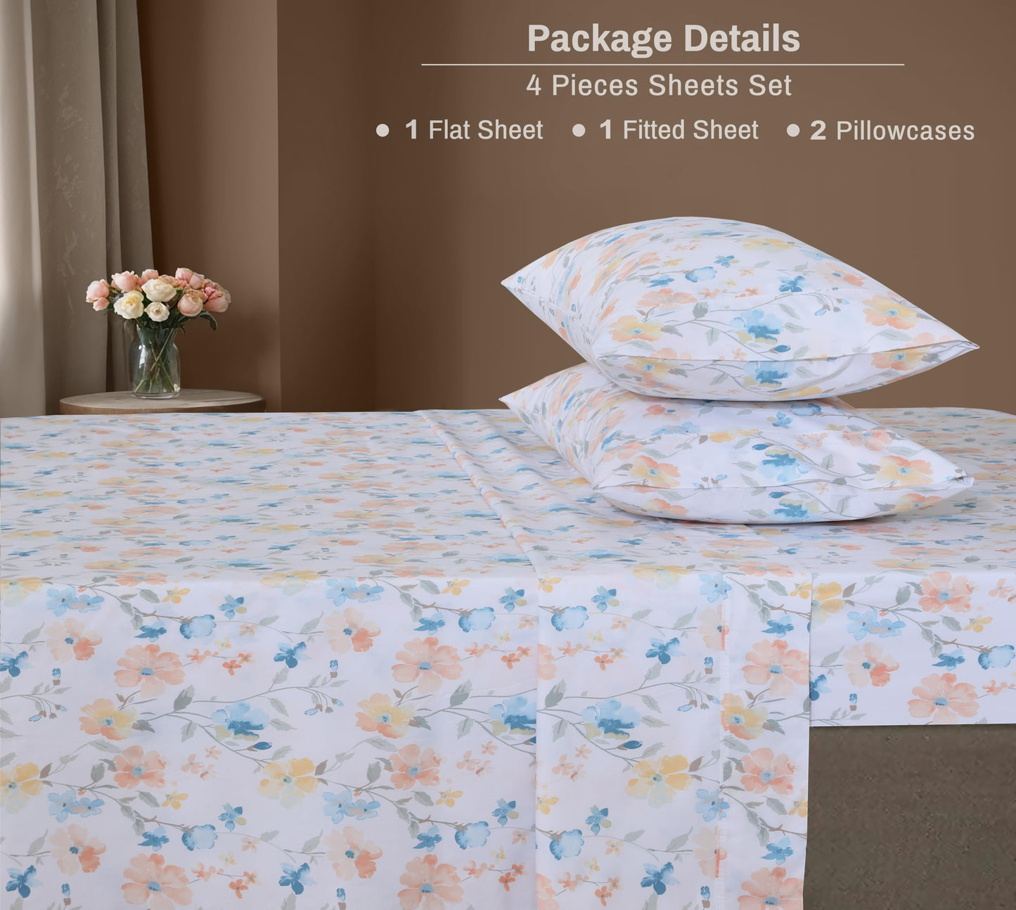 ZOYER 100% Cotton Percale Sheets Queen – Cooling Breathable Bed Sheets for Hot Sleepers, Crisp Hotel Style Bedding, Deep Pocket 16”, Lightweight Soft Durable 4 Pcs Sheet Set, Summer Spring