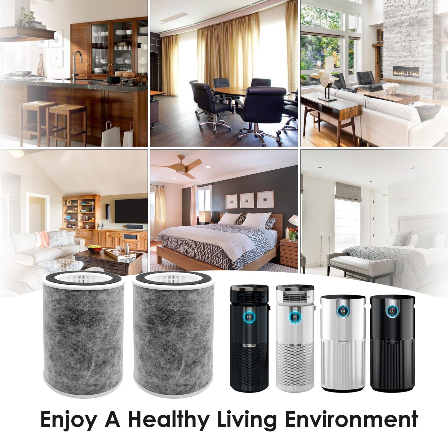 Flintar HP202 Replacement Filter, Compatible with Shark Air Purifier Max Model HP201, HP202, UA205, AP1000, HC501, HC502, Compares to Part # HE2FKBAS and HE2FKBASMB, 2-Pack