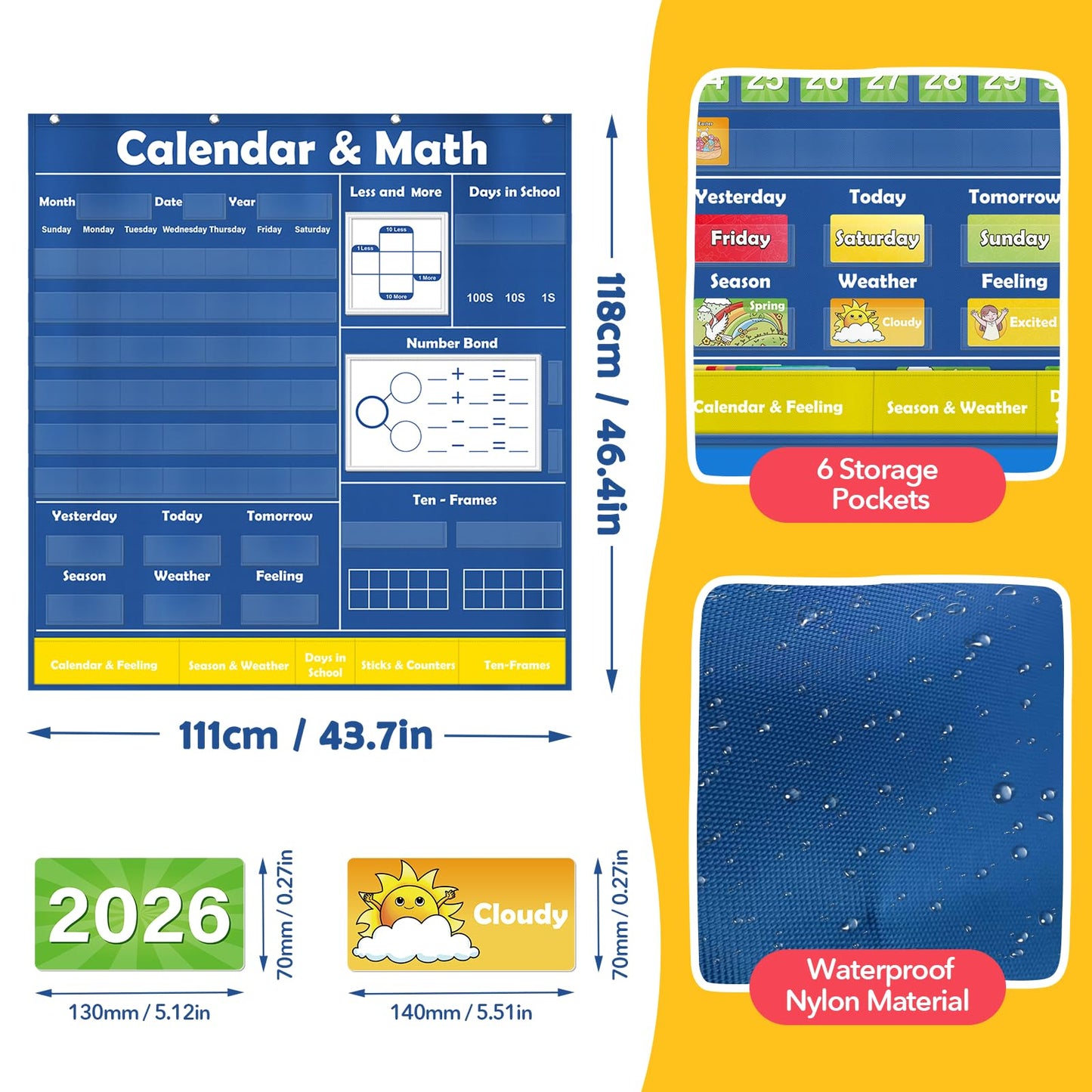 Quilinz Pocket Chart for Classroom,Toddler Preschool Math Calendar,Circle Time Learning Center,Math Manipulatives with Counting,Addition and Subtraction Games,Homeschool Supplies,Classroom Must Haves