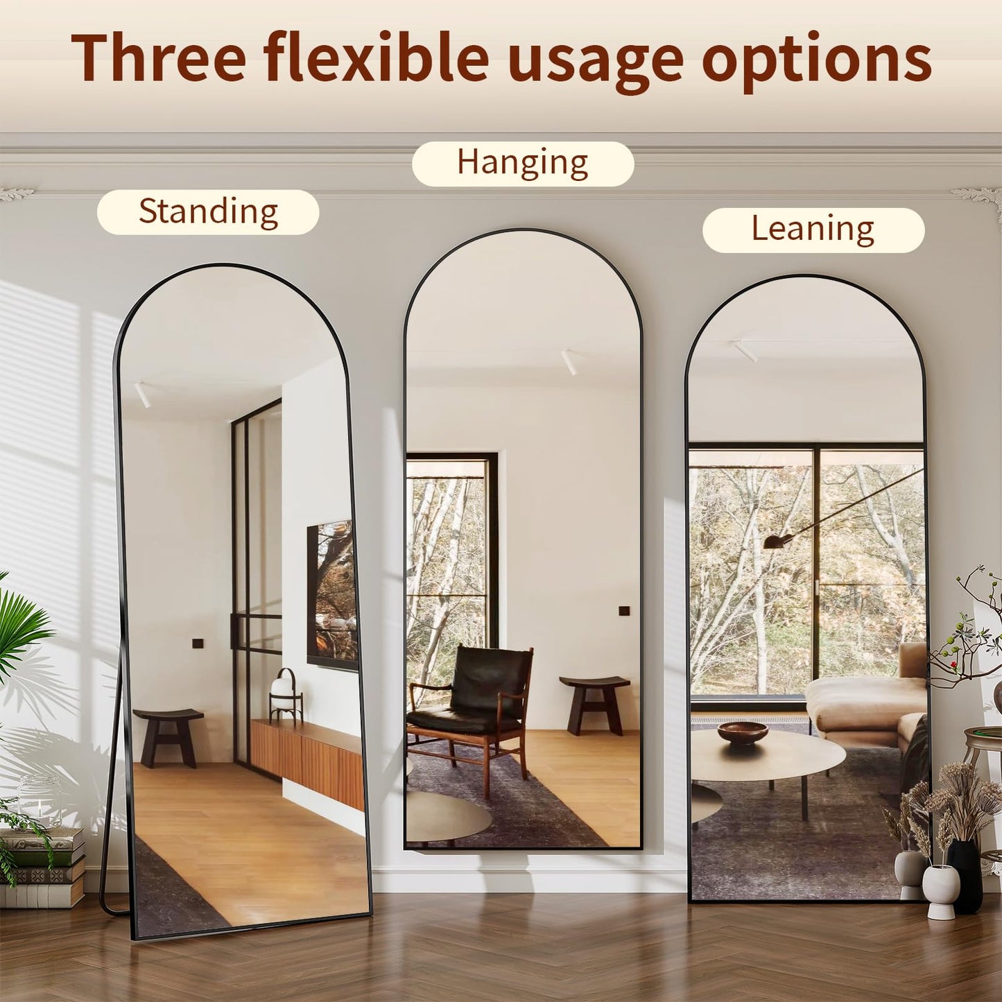 Riskioir 56" x 21" Arch Full Length Mirror - Floor Full Body Mirror with Aluminum Frame - Standing, Leaning or Hanging, for Bedroom, Living Room, Black