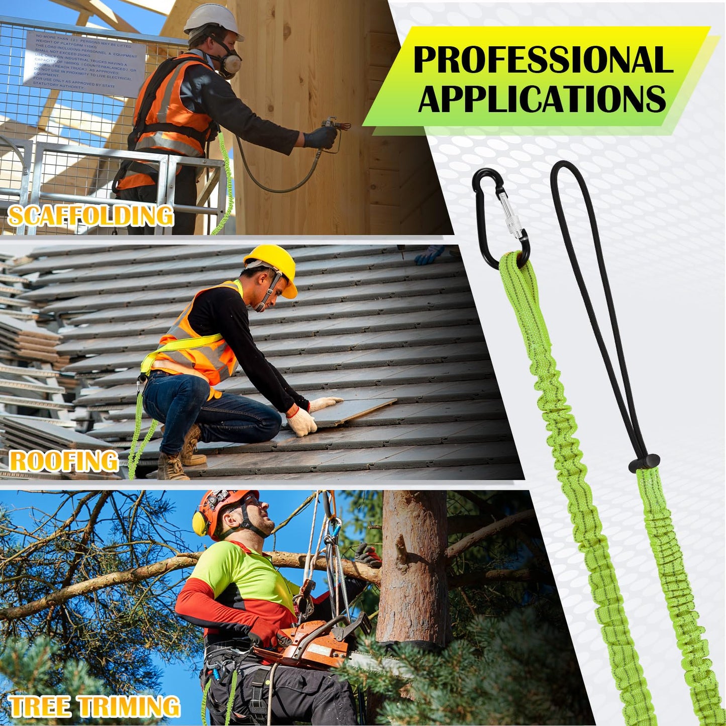 12 Pack Tool Lanyard with Single Metal Buckle and Adjustable Loop End, Standard Length, Maximum Weight Limit 8KG/ 17.6lb, with Aluminum Screw Lock, Retractable Shock Cord Stopper (Green)